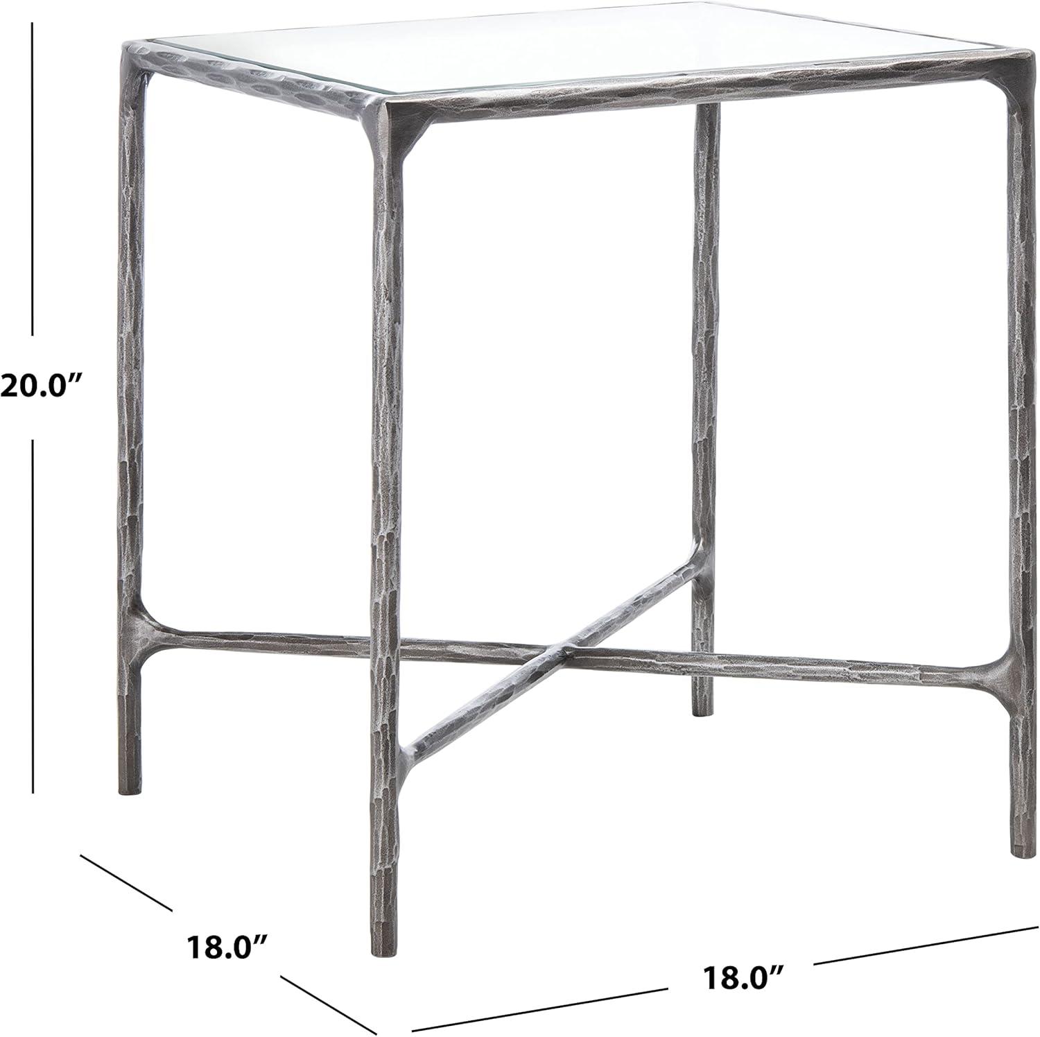 Elegant Jessa 18" Silver Metal and Tempered Glass Square End Table