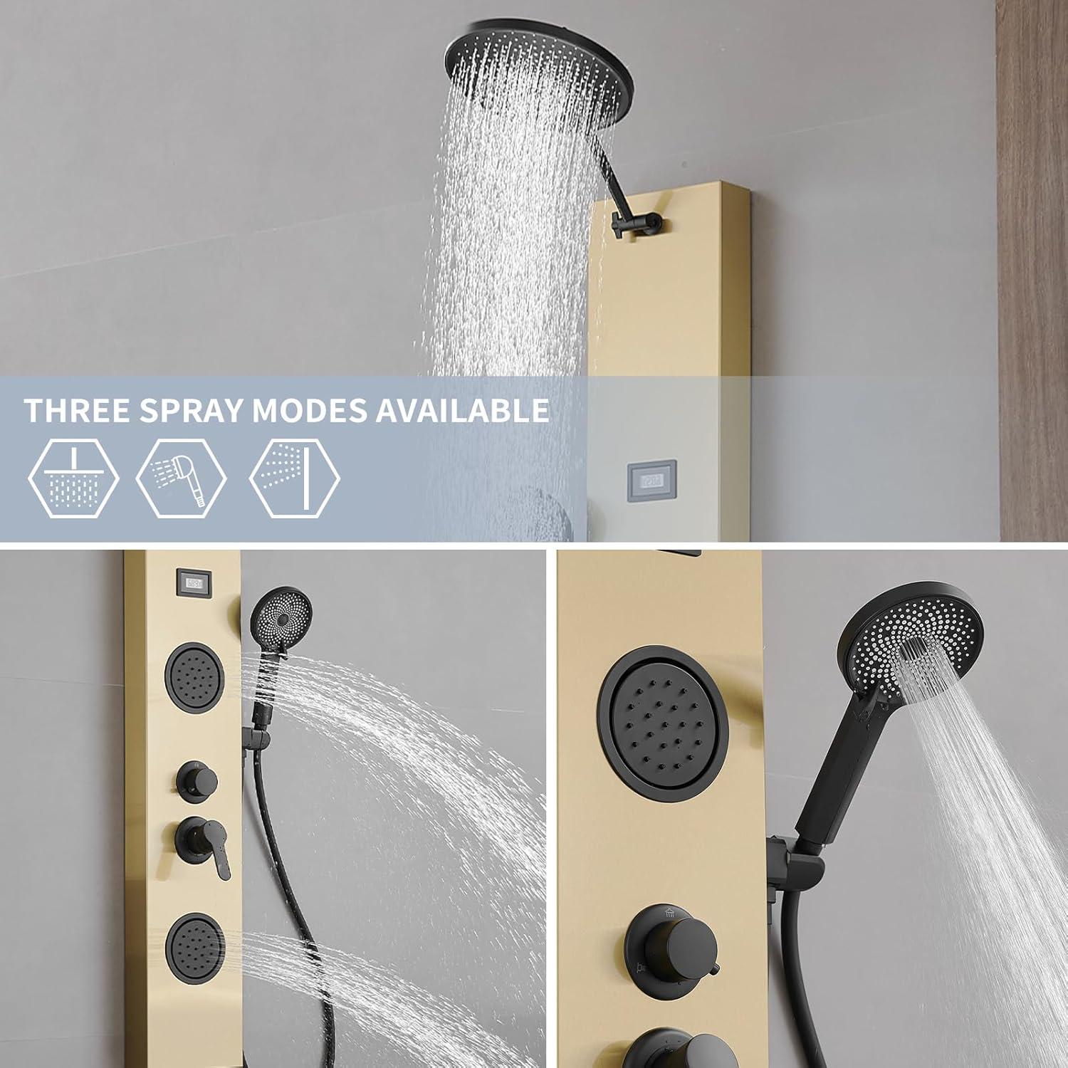 BWE 2-Spray Rain Shower Tower Shower Panel System with Rainfall Shower Head and Shower Rod