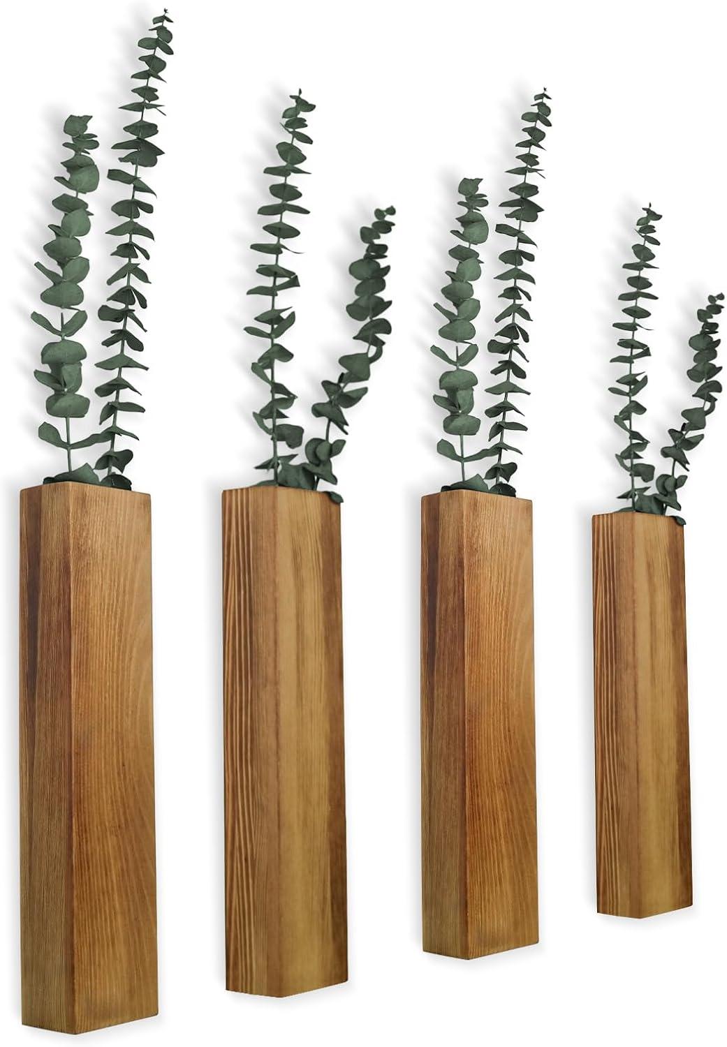 Wall Planters for Indoor Plants Modern Farmhouse Wooden Pocket Wall Vases for Dried Flowers and Faux Plants 4 Pack