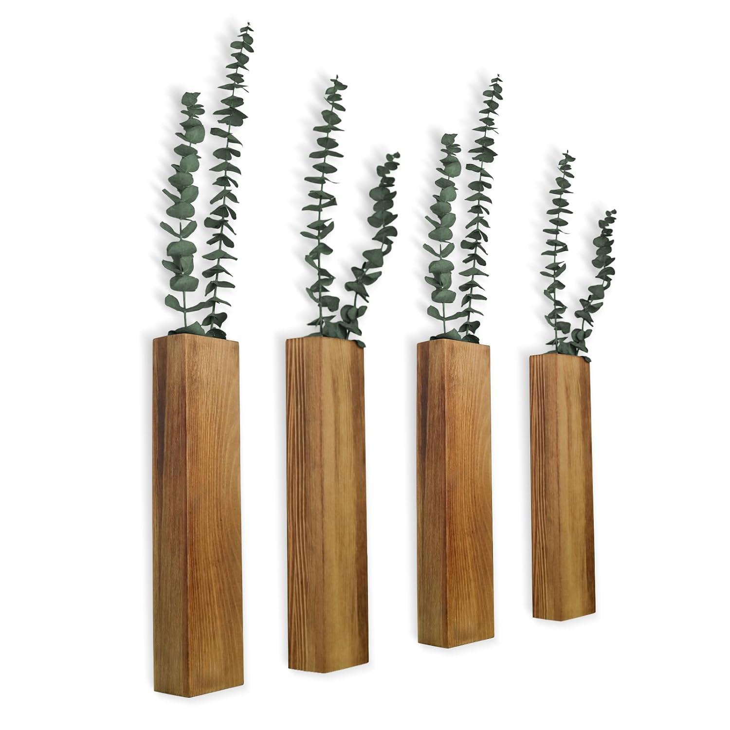 Wall Planters for Indoor Plants Modern Farmhouse Wooden Pocket Wall Vases for Dried Flowers and Faux Plants 4 Pack