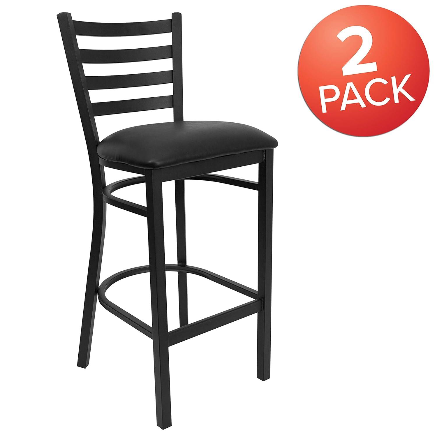 Home Square Hercules 31" Ladder Back Metal Bar Stool in Black - Set of 2