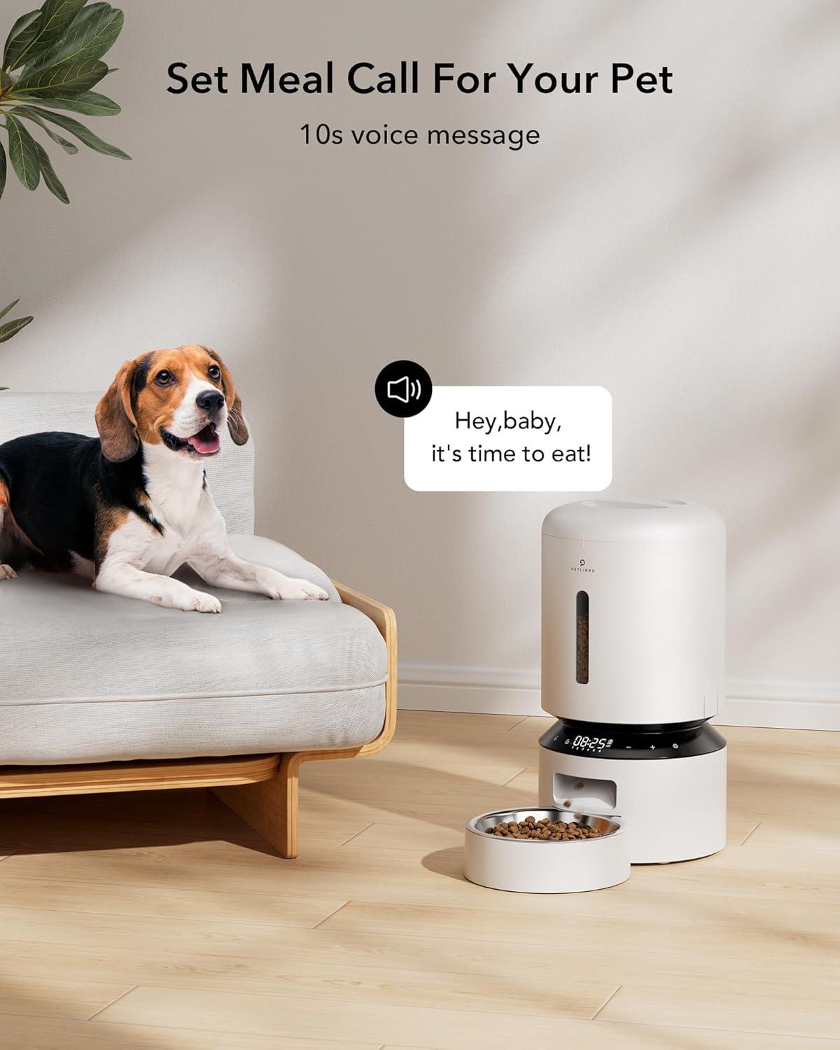 White Automatic Pet Feeder with LED Display and Voice Recorder