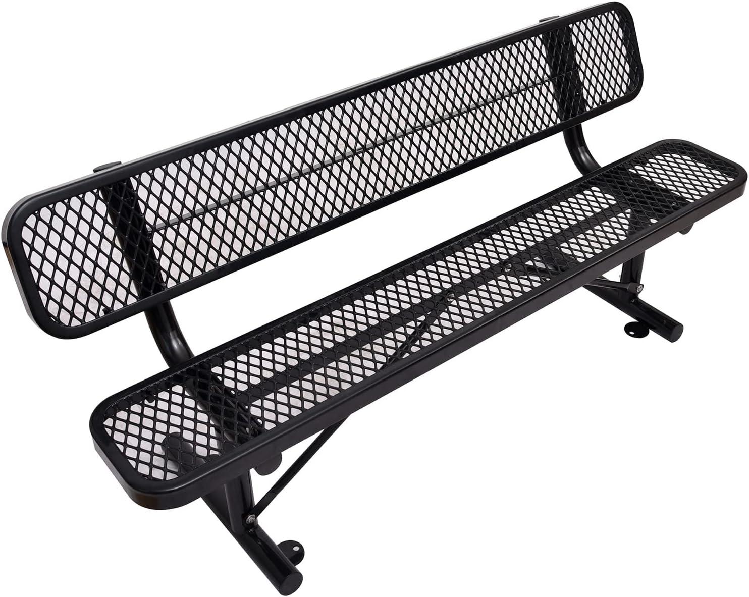 72'' Black Steel Outdoor Bench with Mesh Backrest