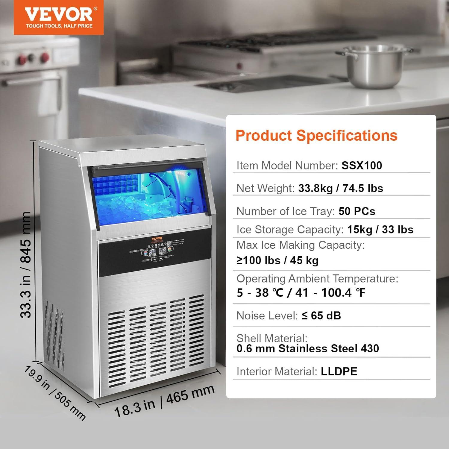 VEVOR VEVOR 100 Lb. Daily Production Cube Clear Ice Freestanding Ice Maker