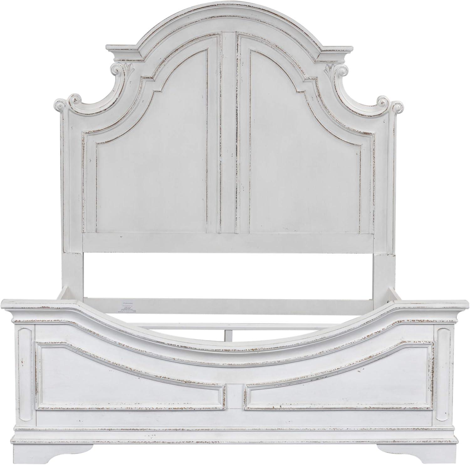 Antique White Oak King Panel Bed with Tufted Upholstery