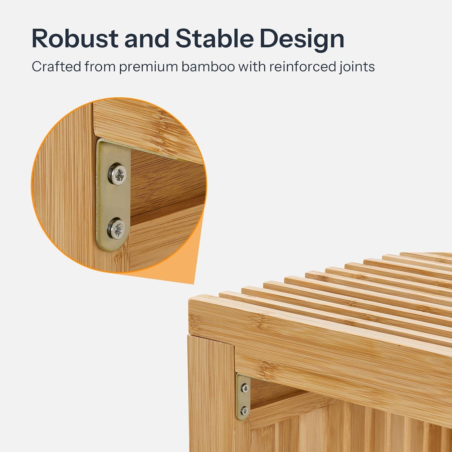 George Oliver Bamboo Dining Bench, 35 Inch Farmhouse Decor Indoor Kitchen Table Bench, Entryway Shoe Rack Bench, Outdoor Bench, Solid Bamboo Benches For Living Room, Hallway, Bedroom, Bathroom