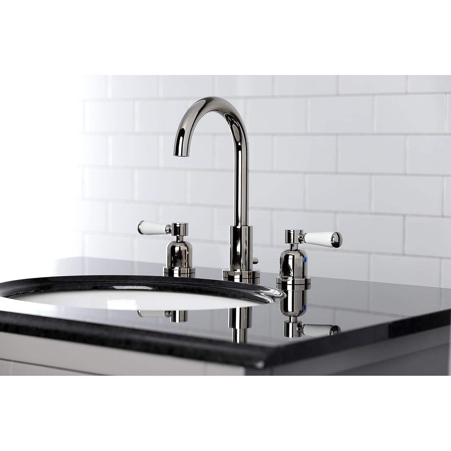 Kingston Brass Paris Two-Handle 3-Hole Deck Mount Widespread Bathroom Faucet with Brass Pop-Up Drain