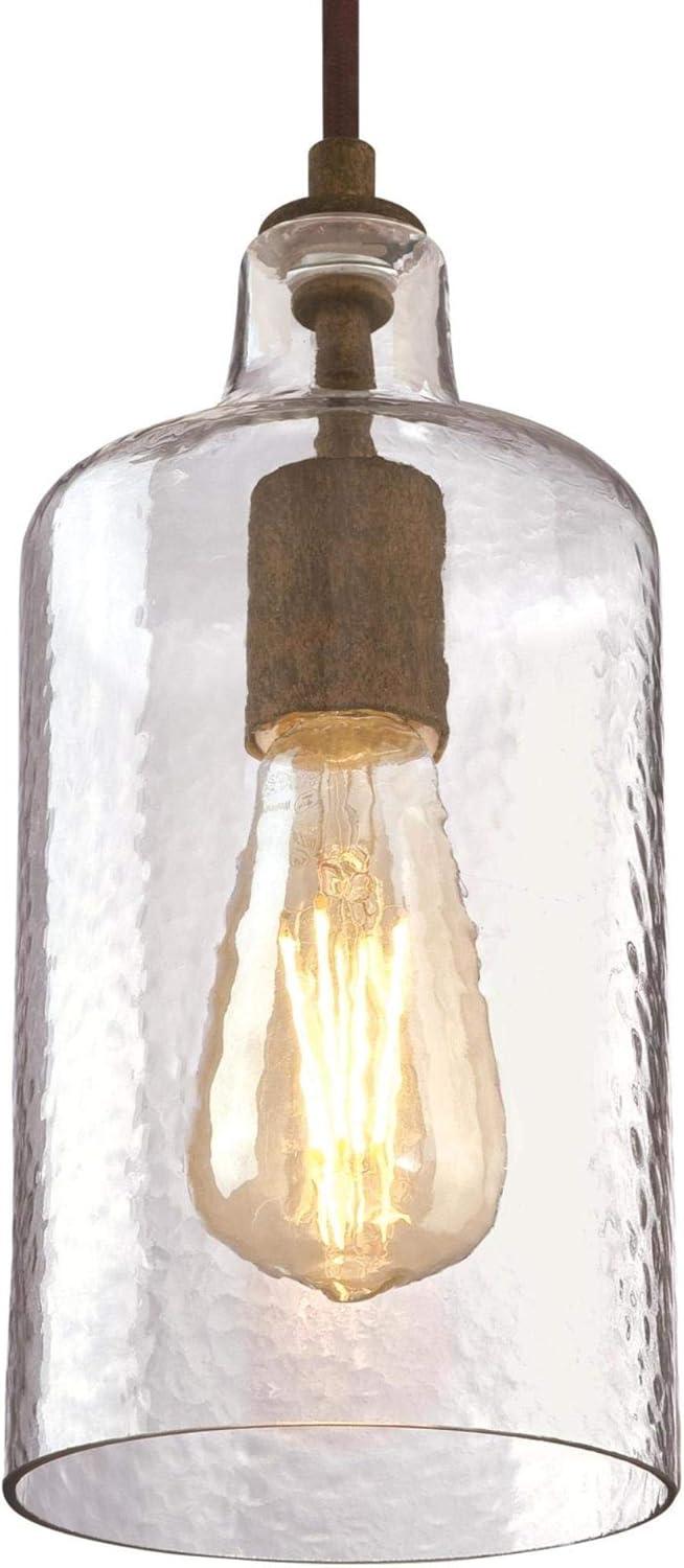 Mini Pendant with Clear Textured Glass - Barnwood