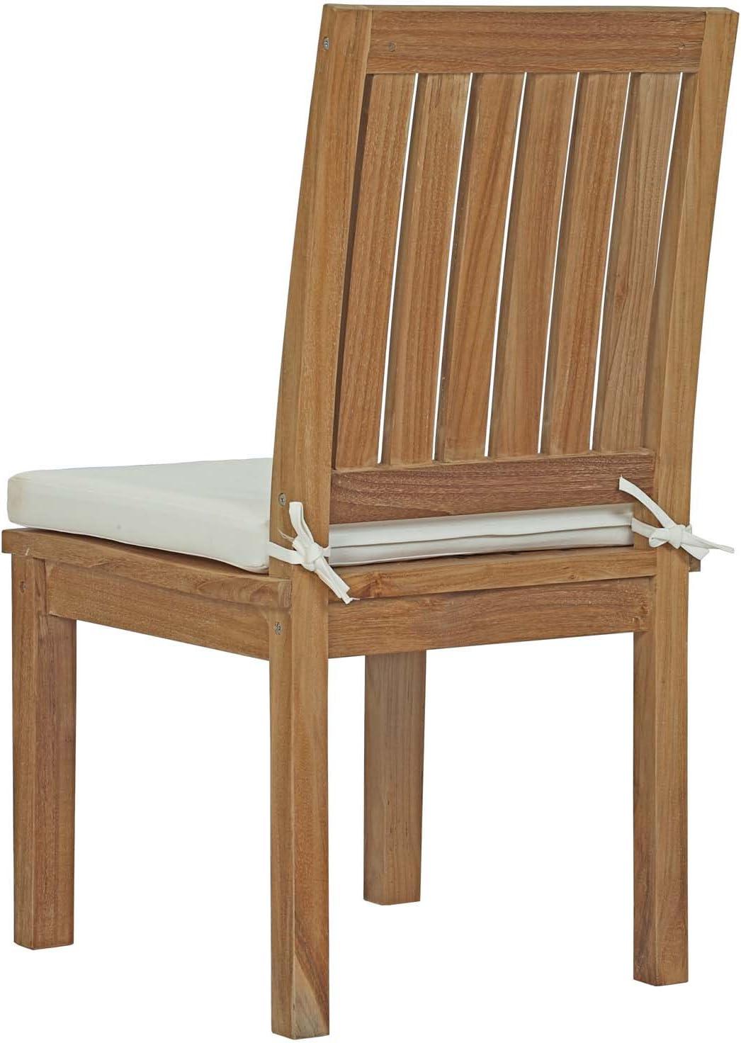 Modway Marina Outdoor Patio Teak Dining Side Chair in Natural White