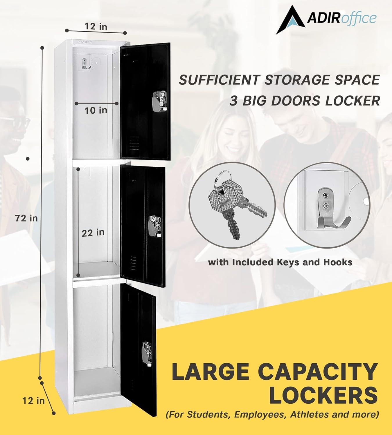 Black Solid Steel Freestanding 3-Door Locker