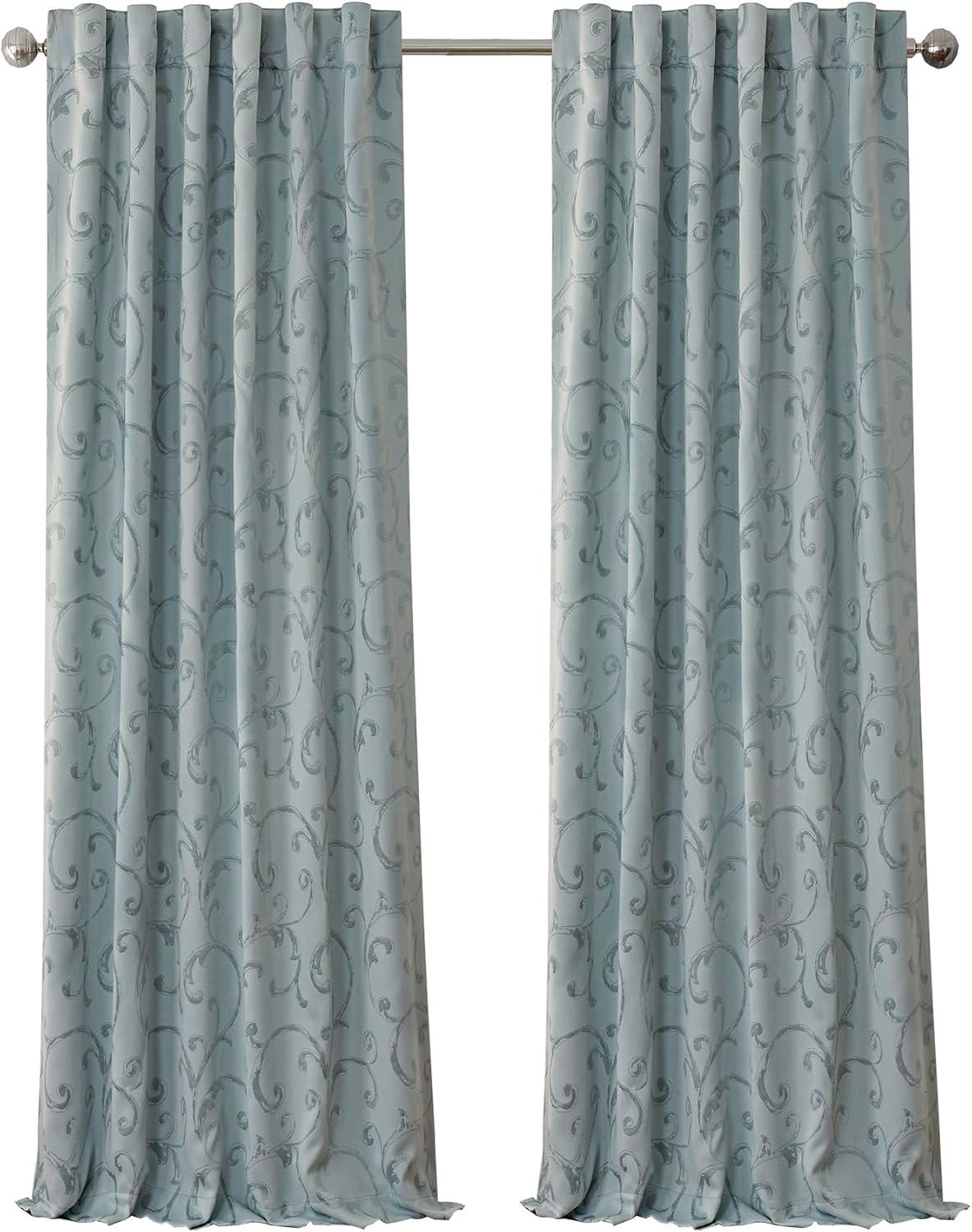 Mia Blue Jacquard Blackout Curtain Panel 52" x 84"