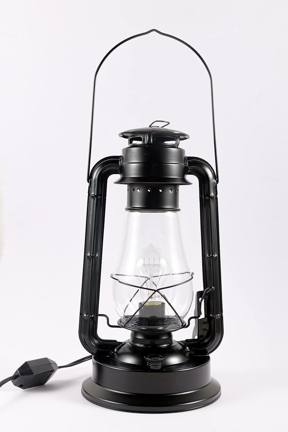 Electric Lantern Table Lamp with Inline dimmer and Edison Style Vintage Bulb-Rustic Black Finish by Muskoka Lifestyle Products, USA