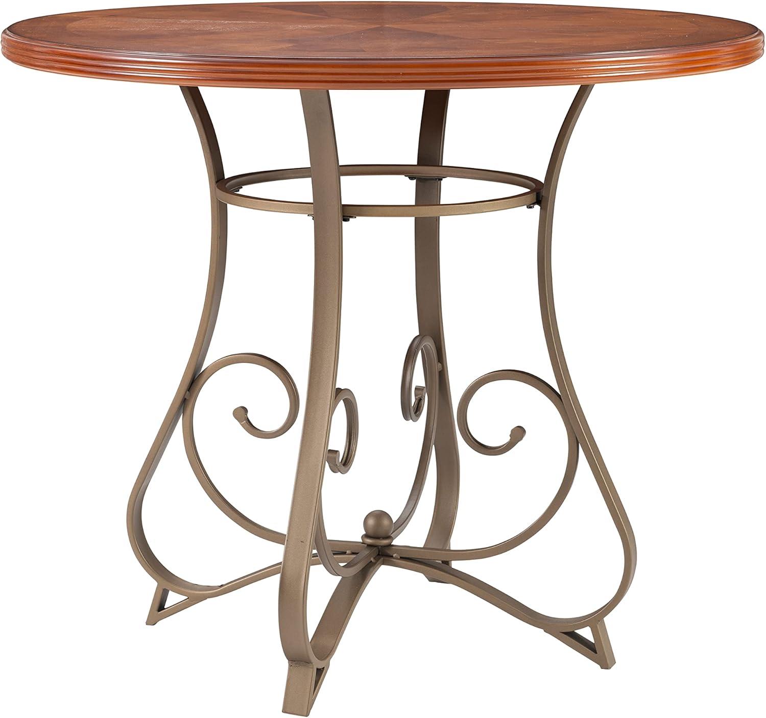 Linon Hamilton 42" Round Cherry Wood Dining Table Base in Matte Pewter & Bronze