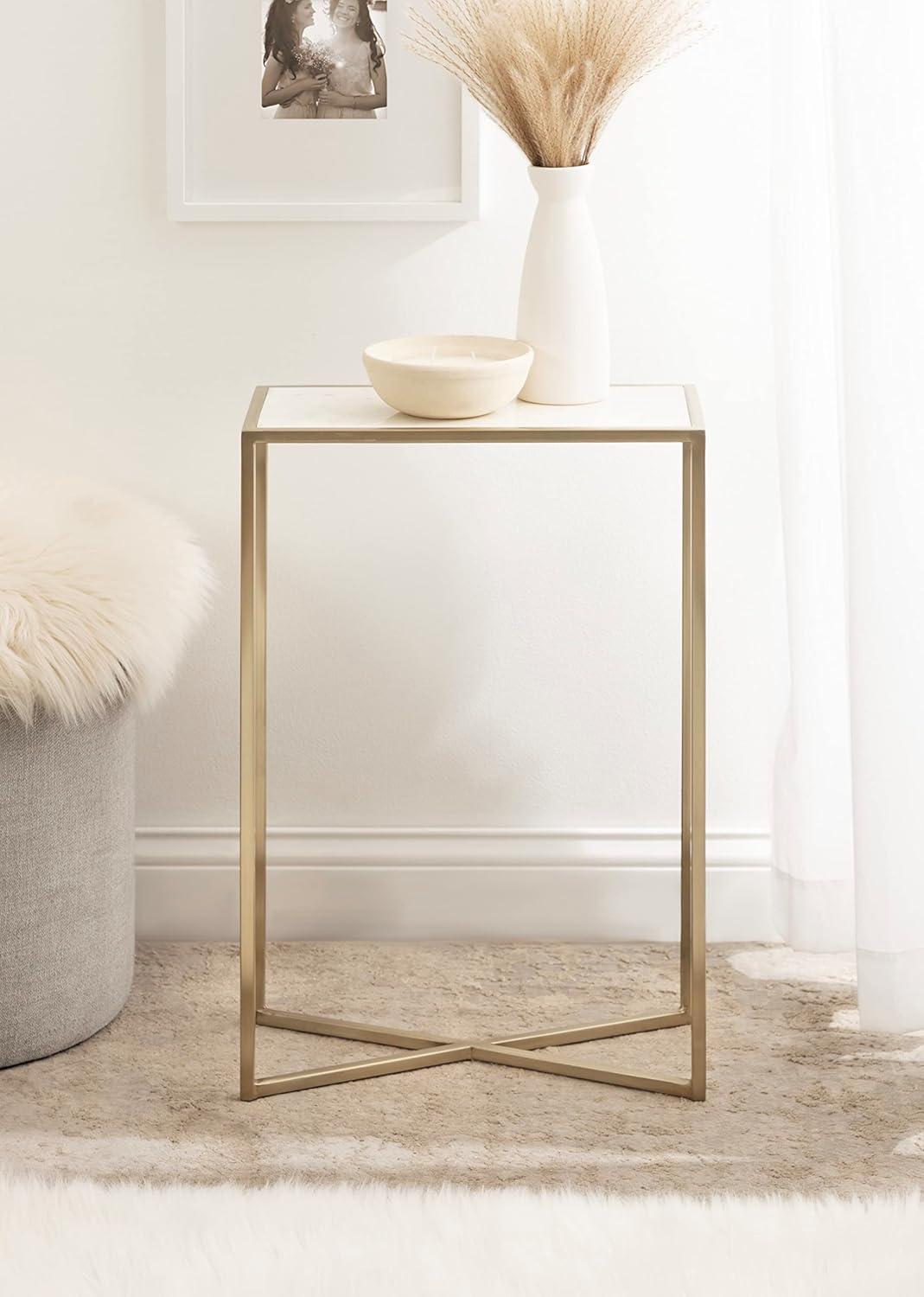 Kate and Laurel Jaspur Square Metal Drink Table, 7x7x21, Gold and White