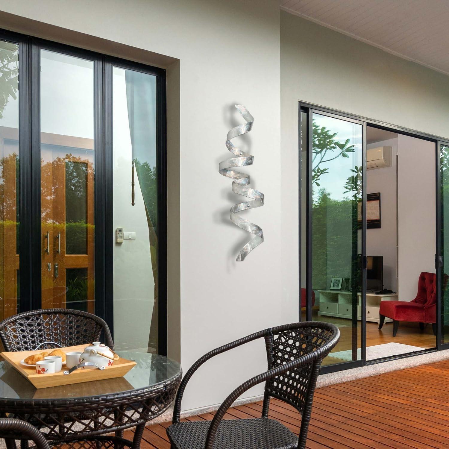 Silver Metal Wall Sculpture - Indoor/Outdoor Metal Wall Art - Metallic Home Decor Accent - Silver Wall Twist by Jon Allen