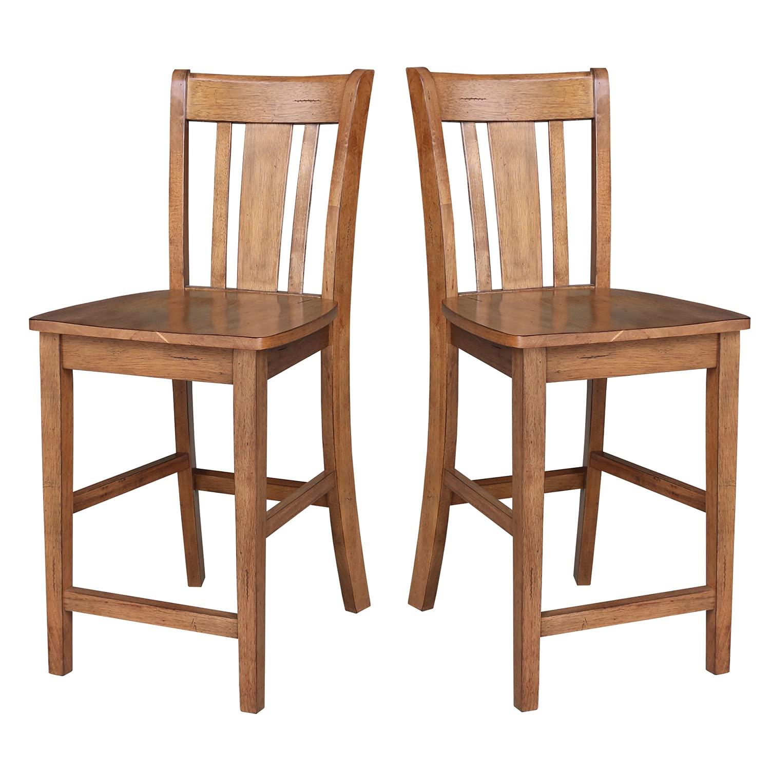 24" San Remo Counter Height Barstool Distressed Oak - International Concepts: Solid Wood, Traditional Style
