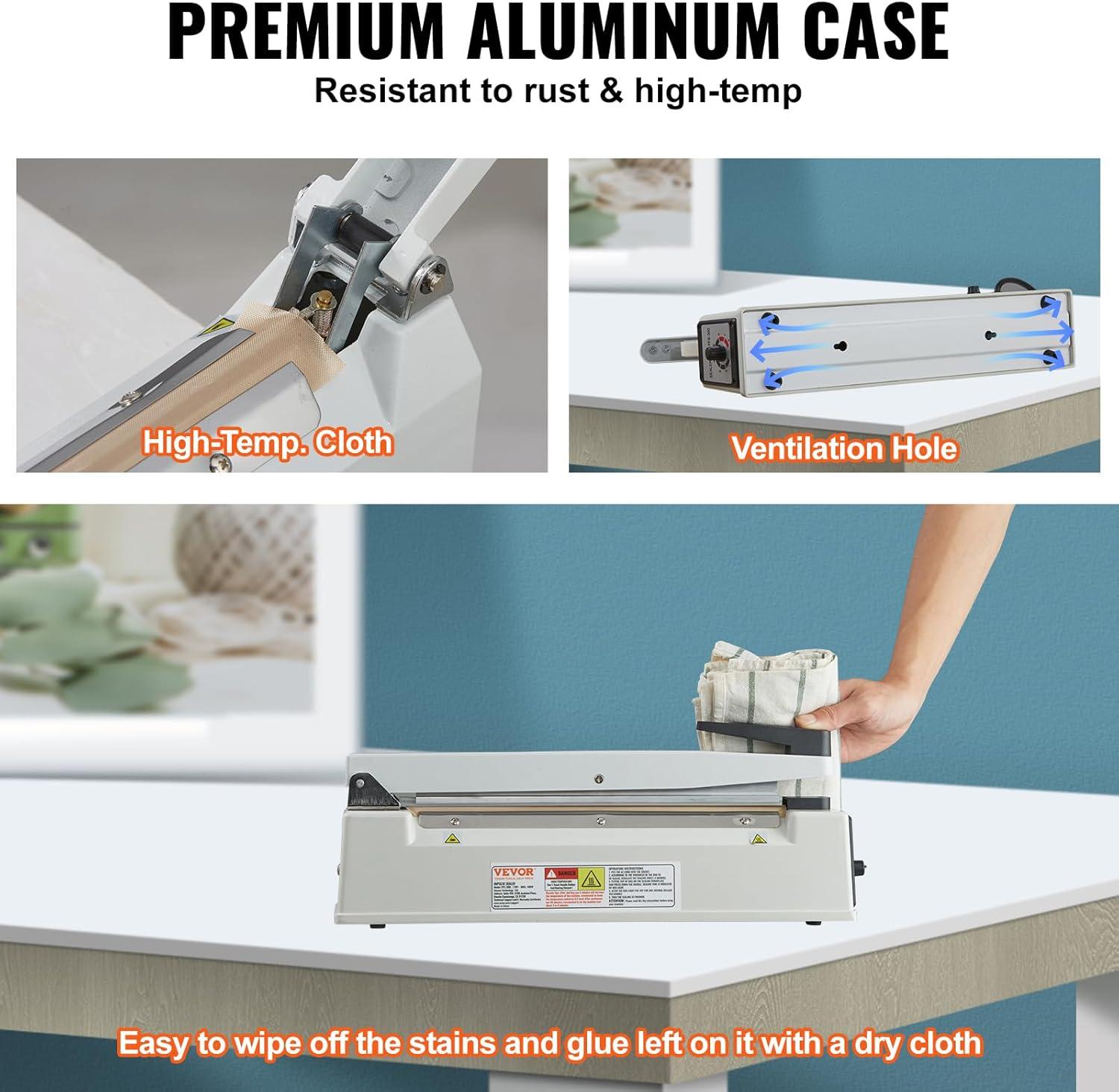 VEVOR VEVOR 12" Aluminum Hand Impulse Heat Sealer Machine Poly Plastic Bags Sealing