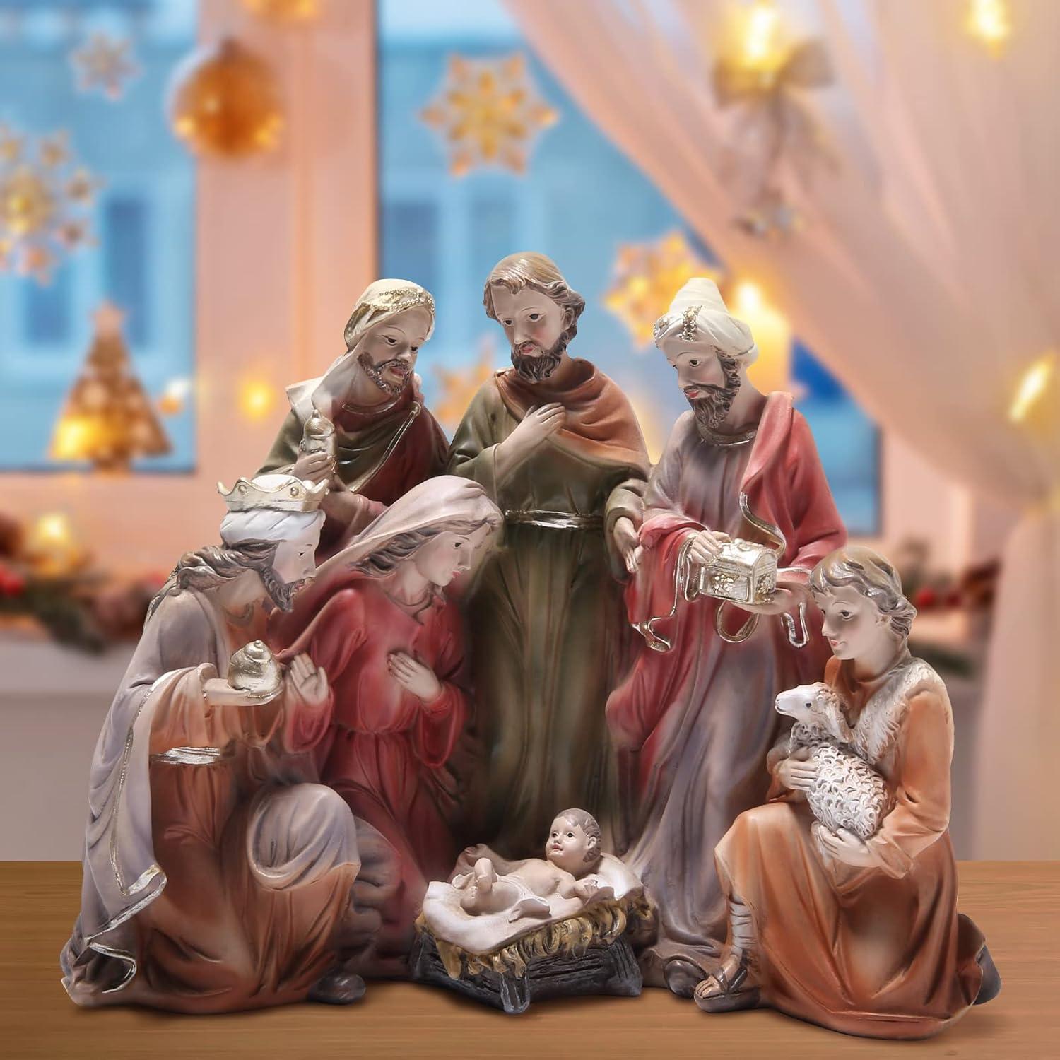 Hodao 7.75“ Nativity Sets for Christmas Indoor Christmas Nativity Sets Decorations Christmas Religious Figurines Decor Xmas Holy Family Decor Gift - Christmas Party Home Decorations (Colorful) C58