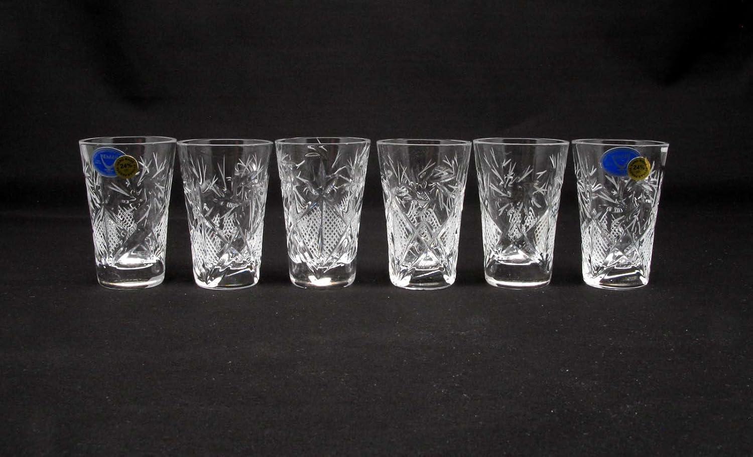 SET of 6 Russian CUT Crystal Shot Glasses 35ml Hand Made