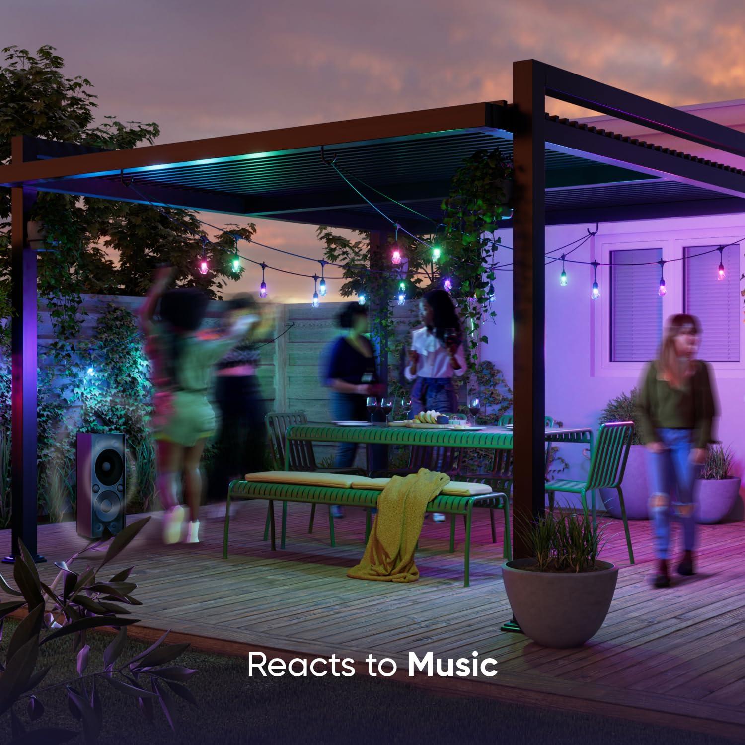 Matter Smart Multicolor LED Outdoor String Lights with Addressable Bulbs