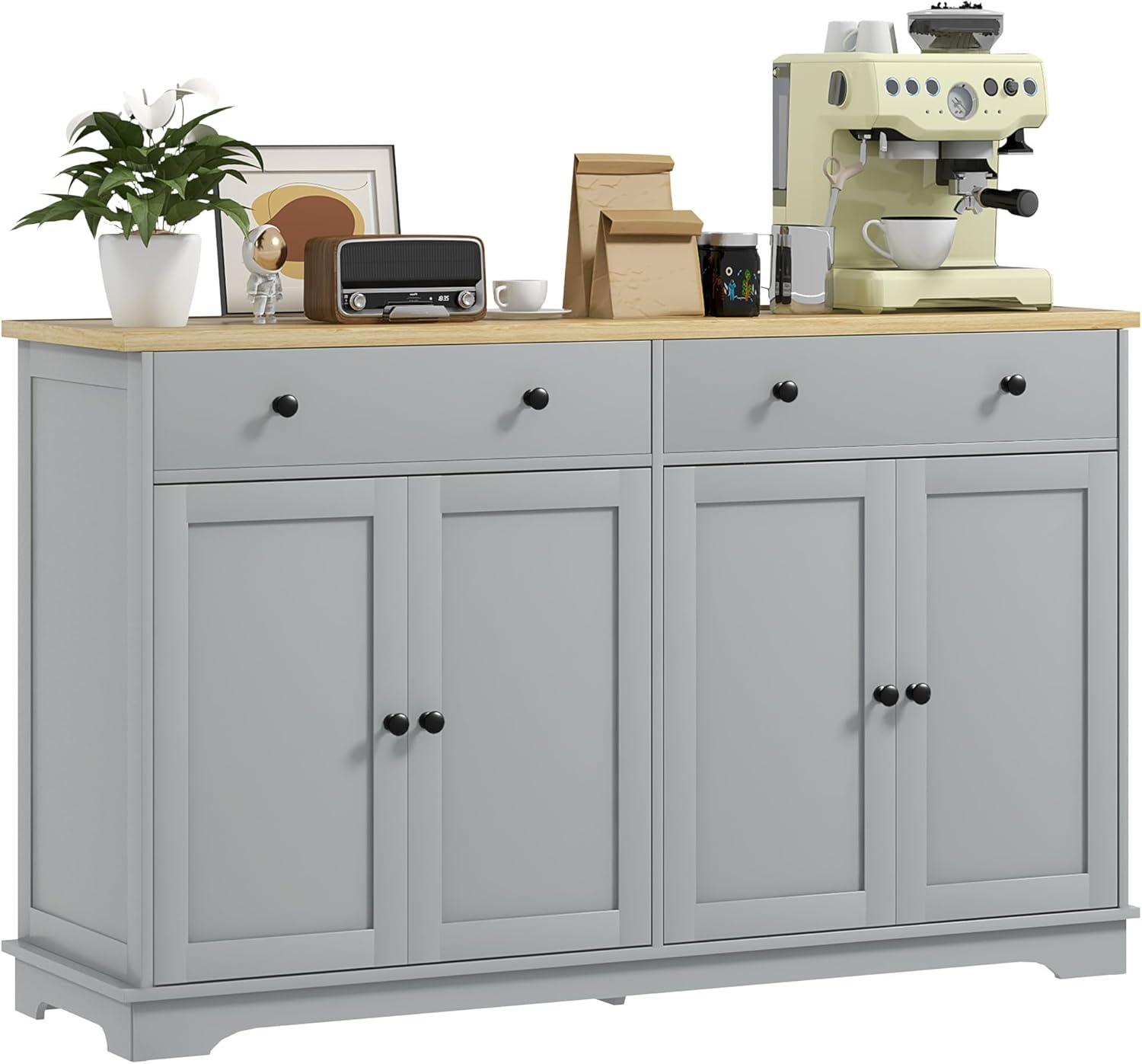 HOMCOM Sideboard Buffet Cabinet with Storage, Modern Kitchen Cabinet with 2 Doors, 2 Drawers and 2 Adjustable Shelves, Coffee Bar Cabinet, Gray