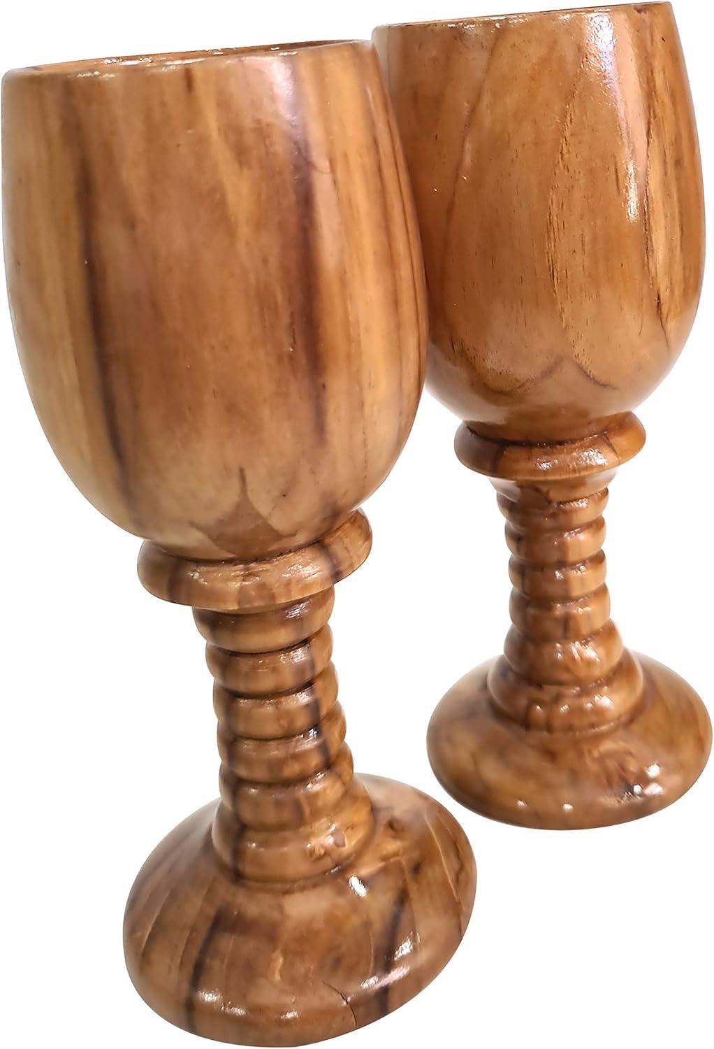 CollectiblesBuy Wooden Goblet Drinking Dining Cup Gifting Collection Wine Chalice Pair Drinkware Vintage Style Handmade Wood Wine Glass Toasting