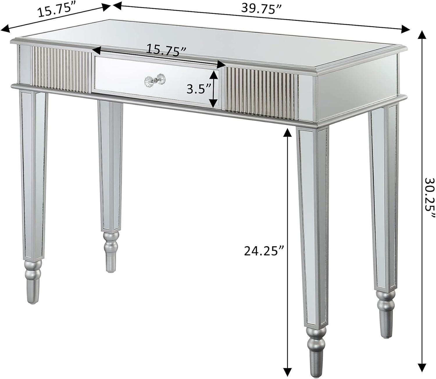 French Country 1 Drawer Mirrored Desk & Console Table, Stainless Steel