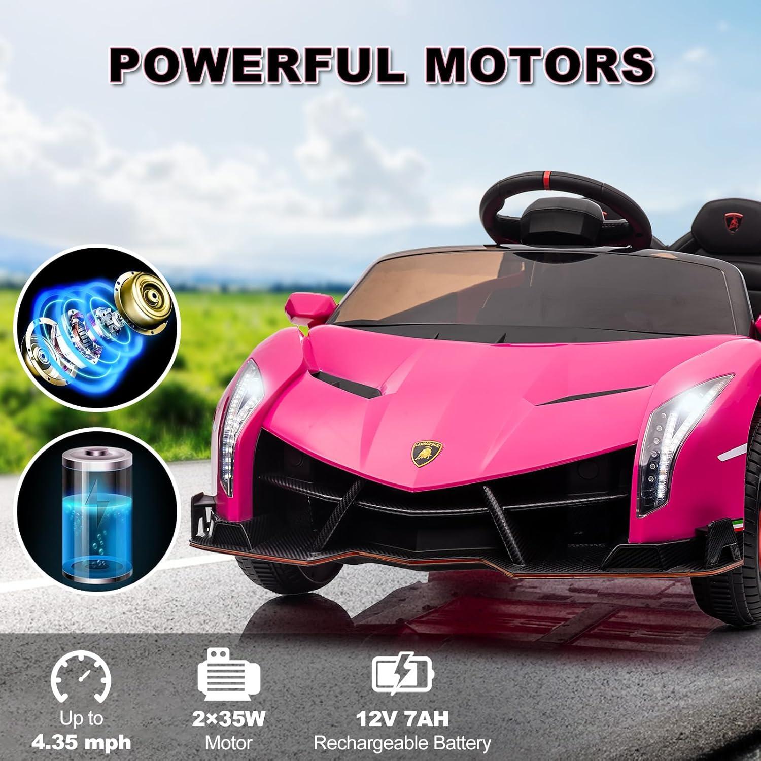 Emorefun 12V Ride On Car with Remote, Licensed Lamborghini Electric Ride On Toy with MP3 Player, LED Headlights, Rocking Function