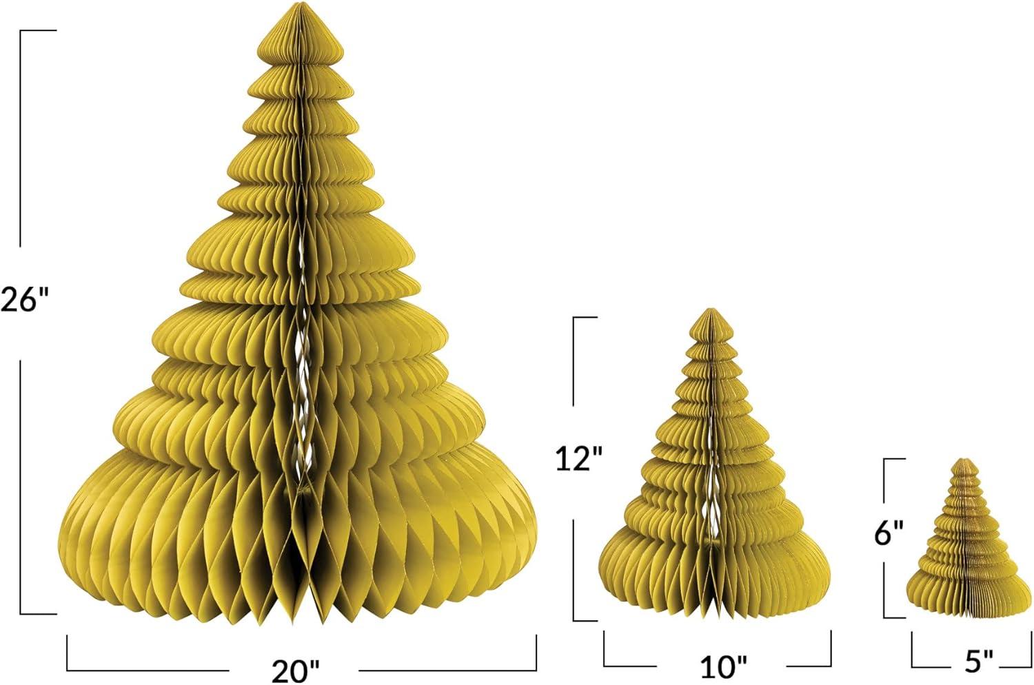 Creative Co-Op 20" Round x 26" H, 9-1/2" Round x 12" H & 5" Round x 6" H Handmade Recycled Paper Folding Honeycomb Trees w/Glitter, Chartreuse, Set of 3