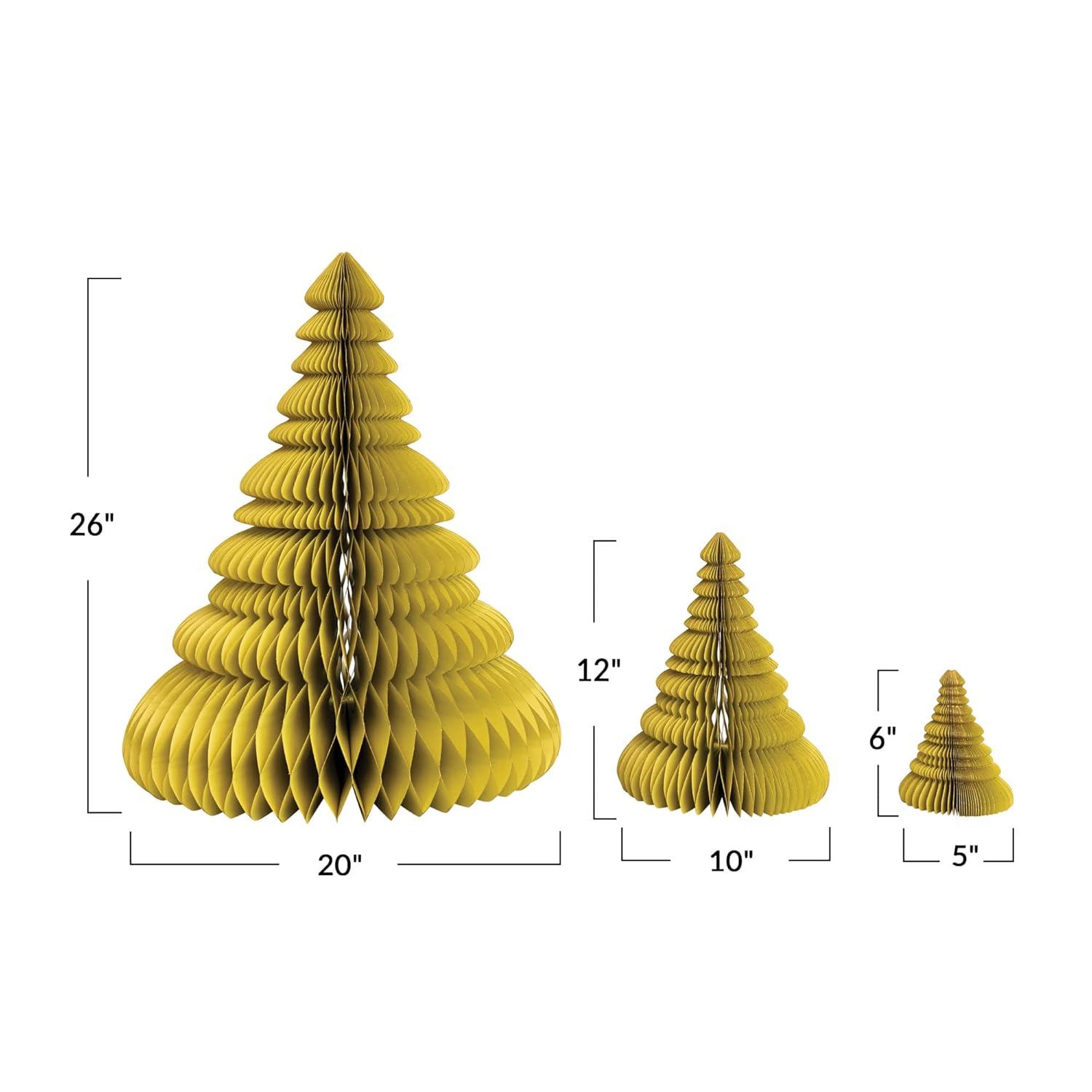 Creative Co-Op 20" Round x 26" H, 9-1/2" Round x 12" H & 5" Round x 6" H Handmade Recycled Paper Folding Honeycomb Trees w/Glitter, Chartreuse, Set of 3