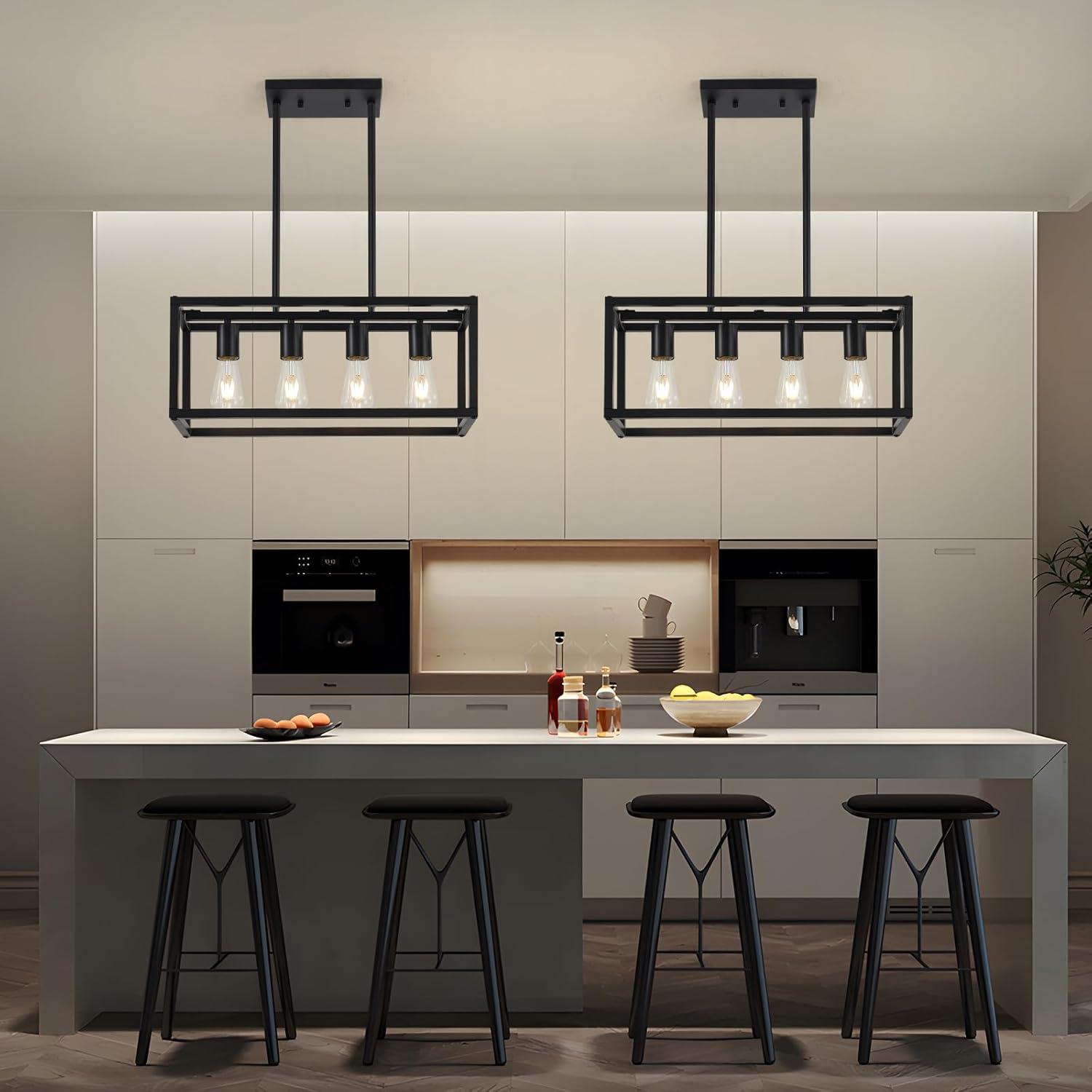 Black Metal 4-Light Cage Kitchen Island Pendant