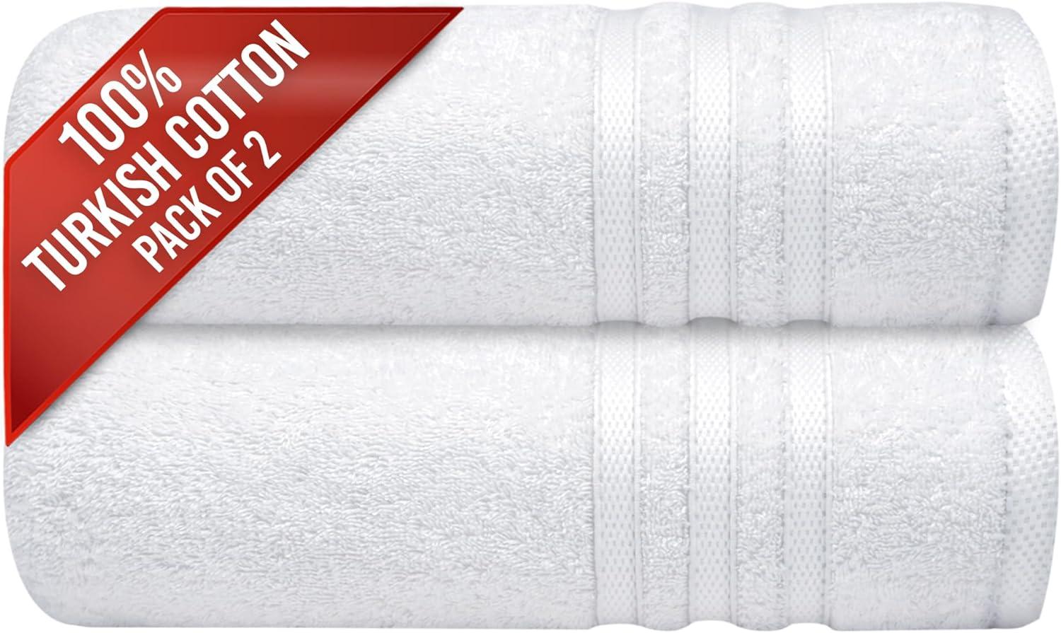 Luxurious White Turkish Cotton 2-Piece Bath Towel Set