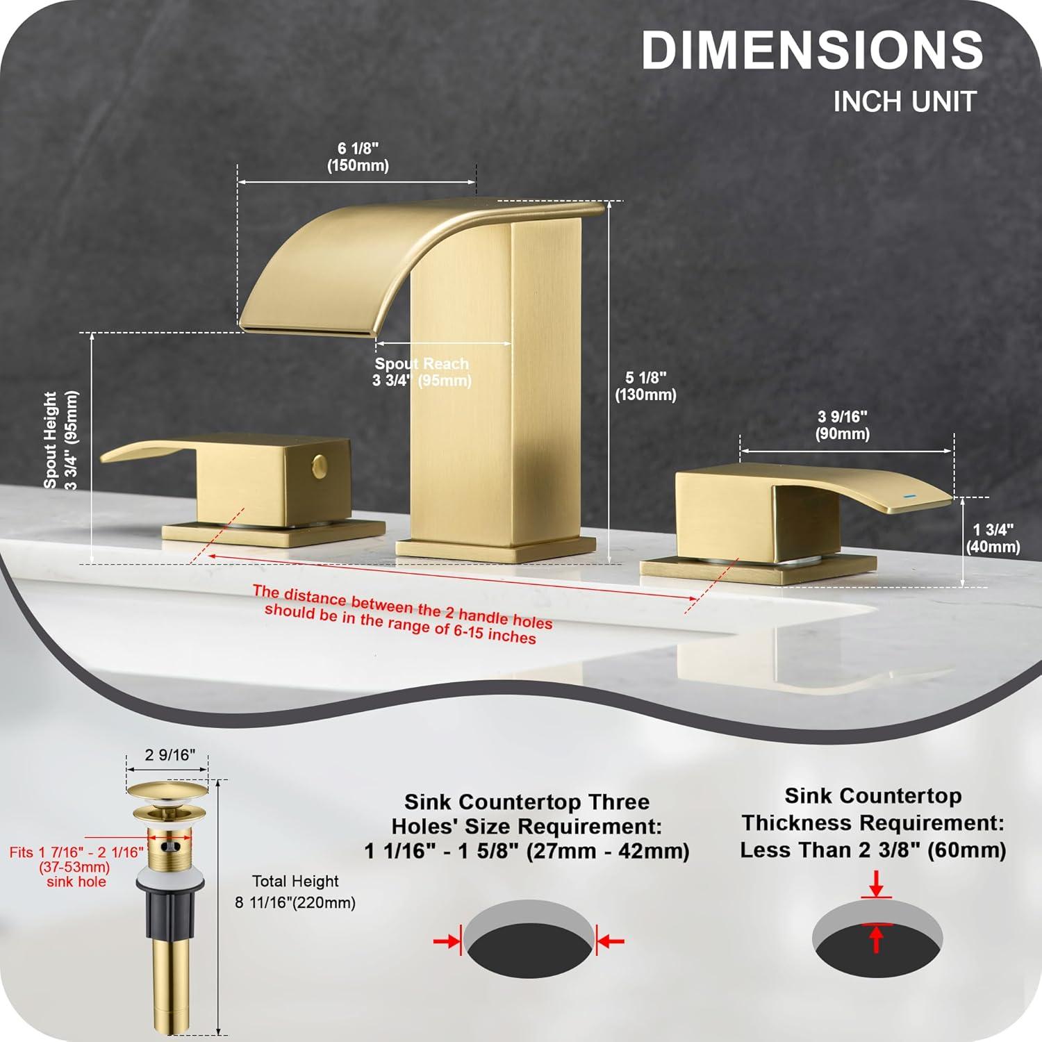 2 Handle 8 Inch Widespread Waterfall Bathroom Sink Faucet with Drain