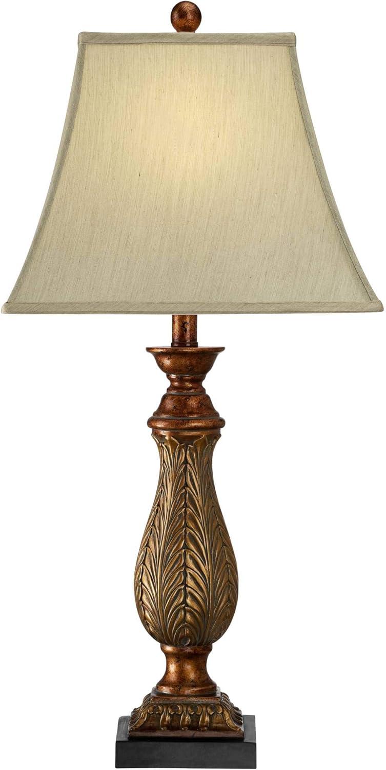 Regency Hill Traditional Table Lamps 29" Tall Set of 2 Two Tone Gold Leaf Linen Rectangular Bell Shade for Living Room Family Bedroom