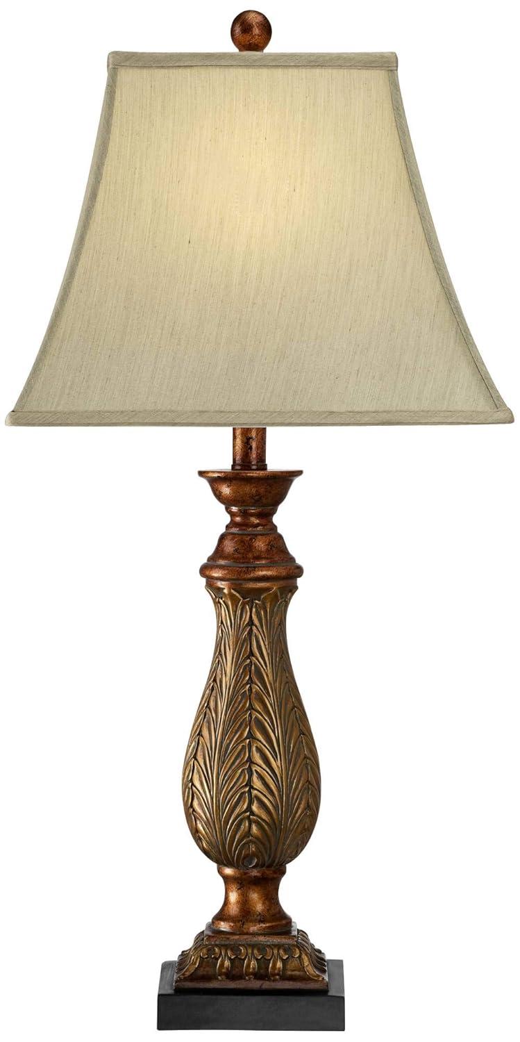 Regency Hill Traditional Table Lamps 29" Tall Set of 2 Two Tone Gold Leaf Linen Rectangular Bell Shade for Living Room Family Bedroom