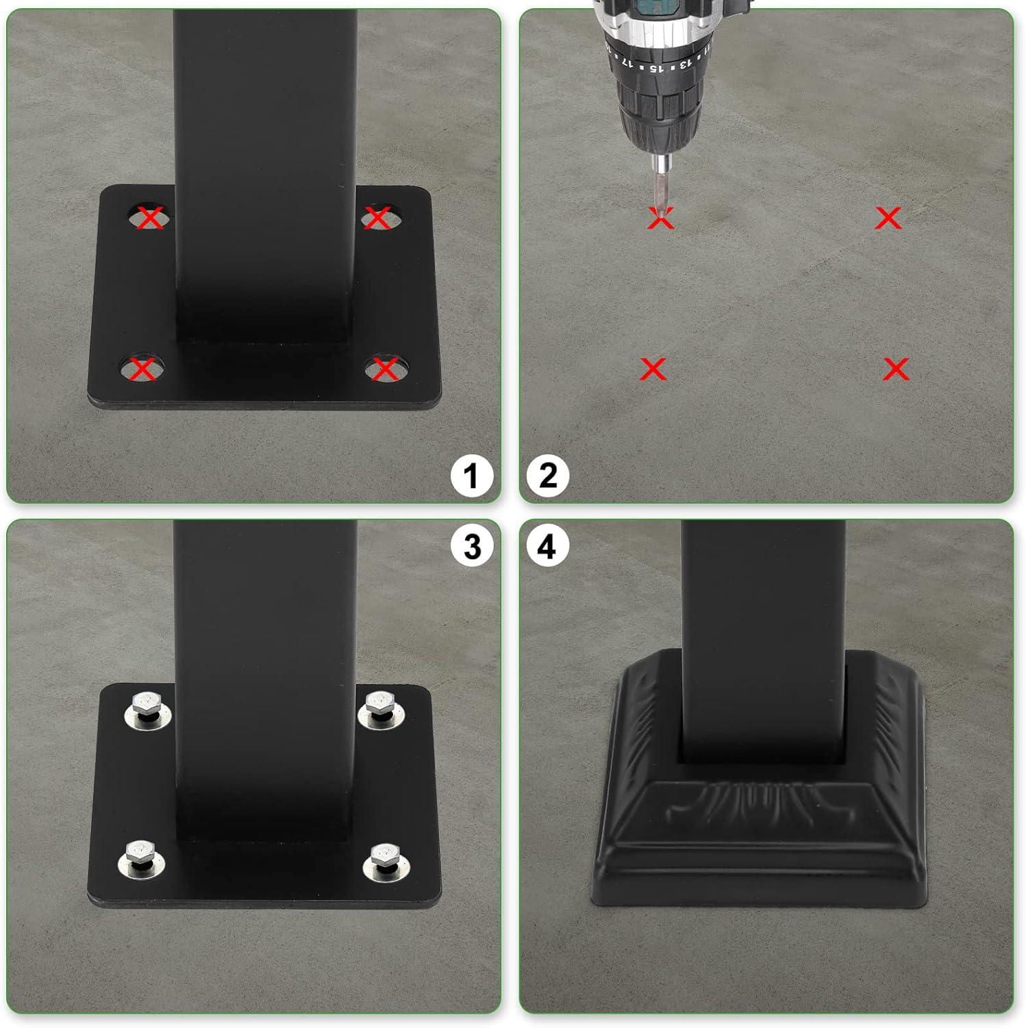 Outvita Handrails for Outdoor Steps, Black Wrought Iron Handrail Fits 2 or 3 Steps, Transitional Handrail with Installation Kit, Stair Railing for Concrete Steps or Wooden Stairs