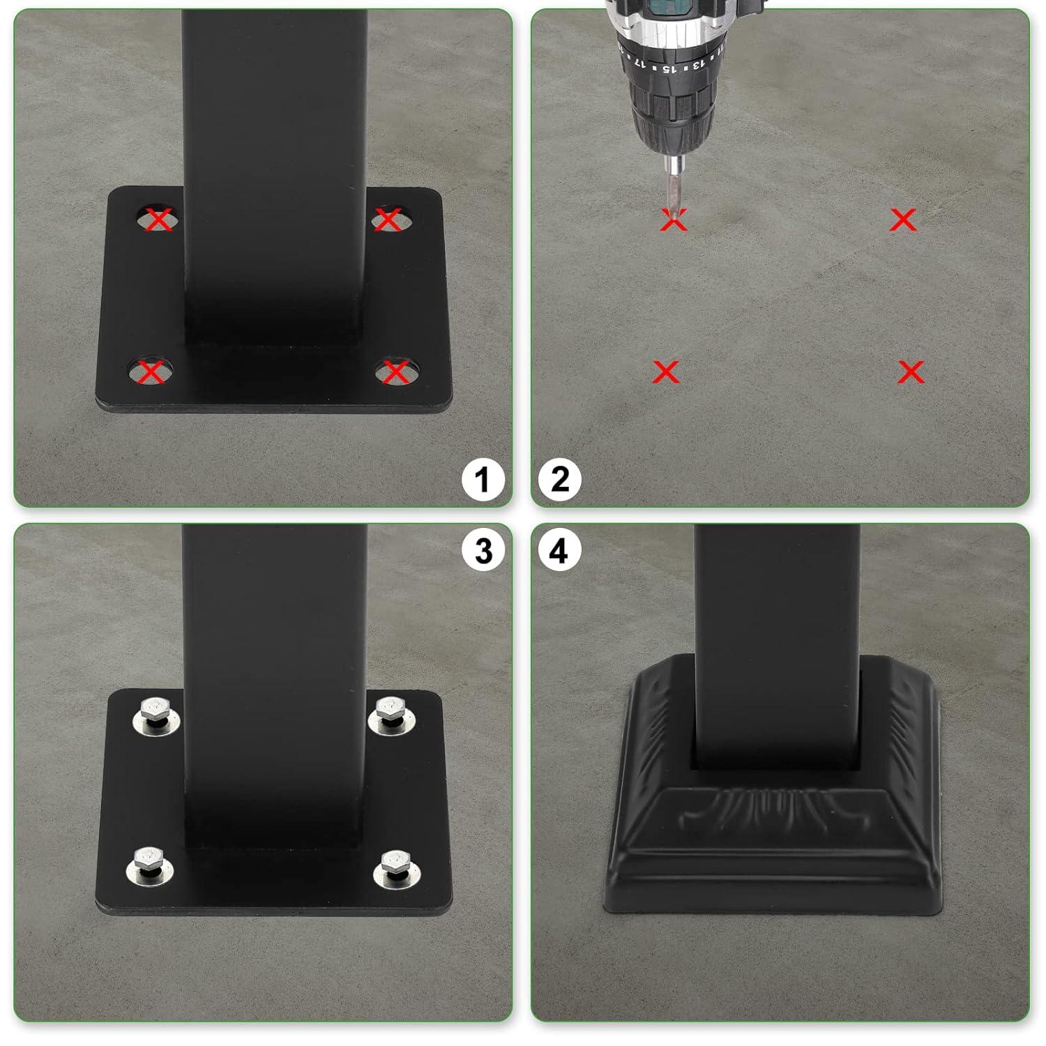 Outvita Handrails for Outdoor Steps, Black Wrought Iron Handrail Fits 2 or 3 Steps, Transitional Handrail with Installation Kit, Stair Railing for Concrete Steps or Wooden Stairs