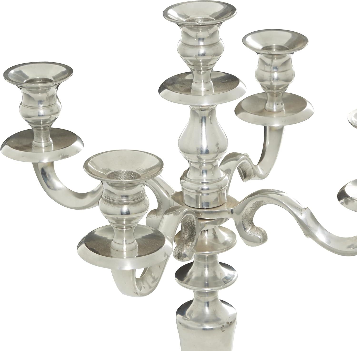 DecMode 5 Holder Silver Aluminum Metal Scroll Tall Candelabra