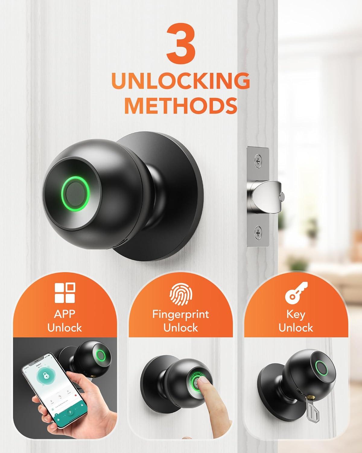 Ghome Fingerprint Smart Door Knob Lock App Control Biometric with Type-C Charge