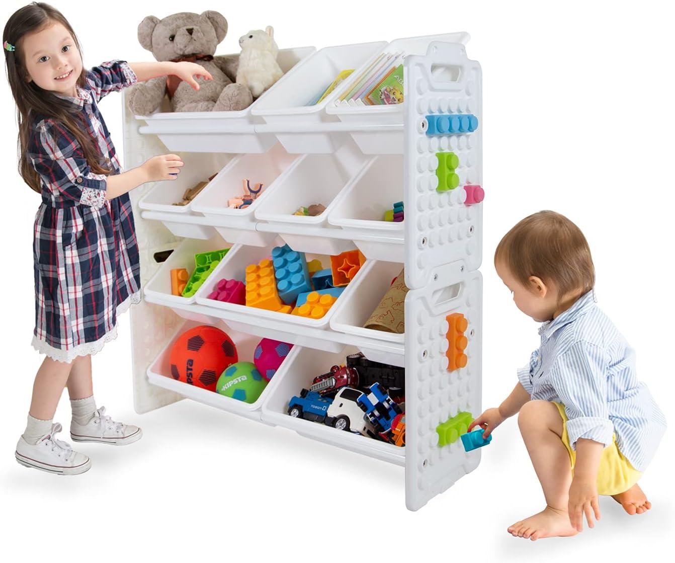 UNiPLAY Toy Organizer With Removable Storage Bins, Multi-Bin Organizer for Books, Building Blocks, School Materials, Toys with Baseplate Board Frame