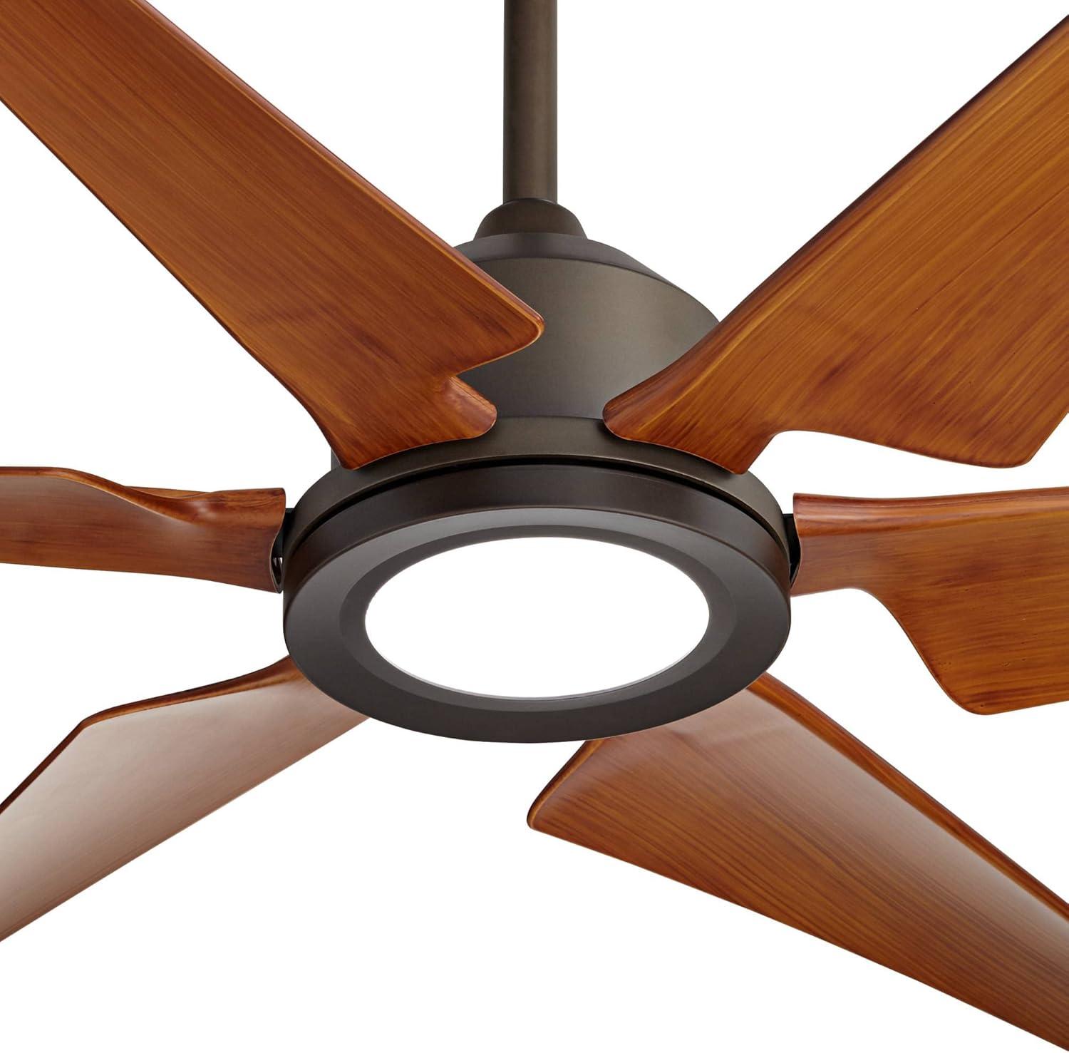 72" Casa Vieja Power Hawk Modern Indoor Outdoor Ceiling Fan with Dimmable LED Light Remote Oil Rubbed Bronze Painted Wood Damp Rated for Patio House