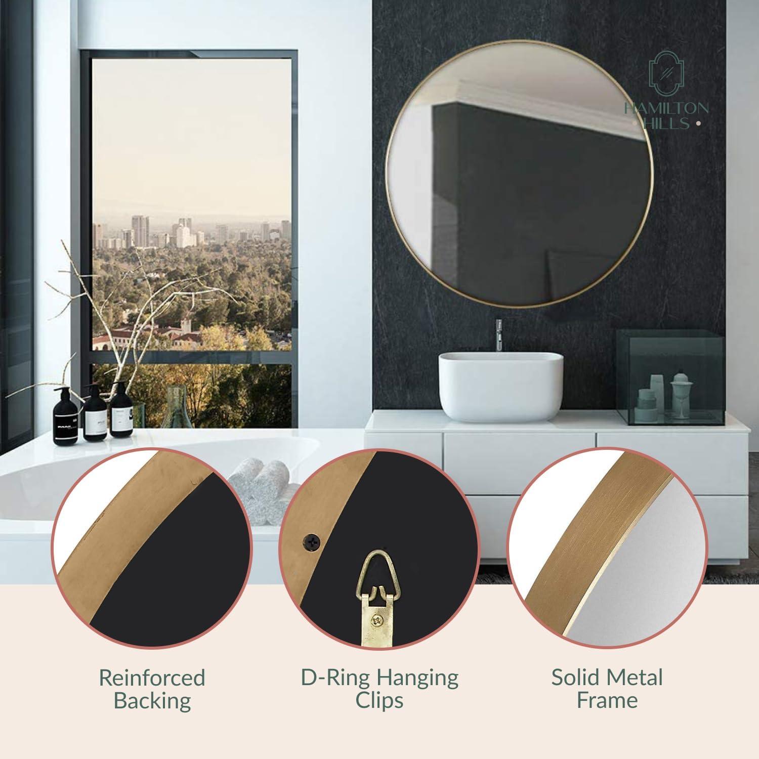 Hamilton Hills Contemporary Brushed Metal Gold Wall Mirror Glass Panel Gold