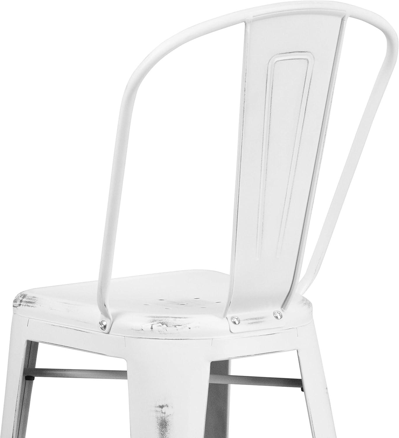 Flash Furniture Commercial Grade 30" High Distressed White Metal Indoor-Outdoor Barstool with Back