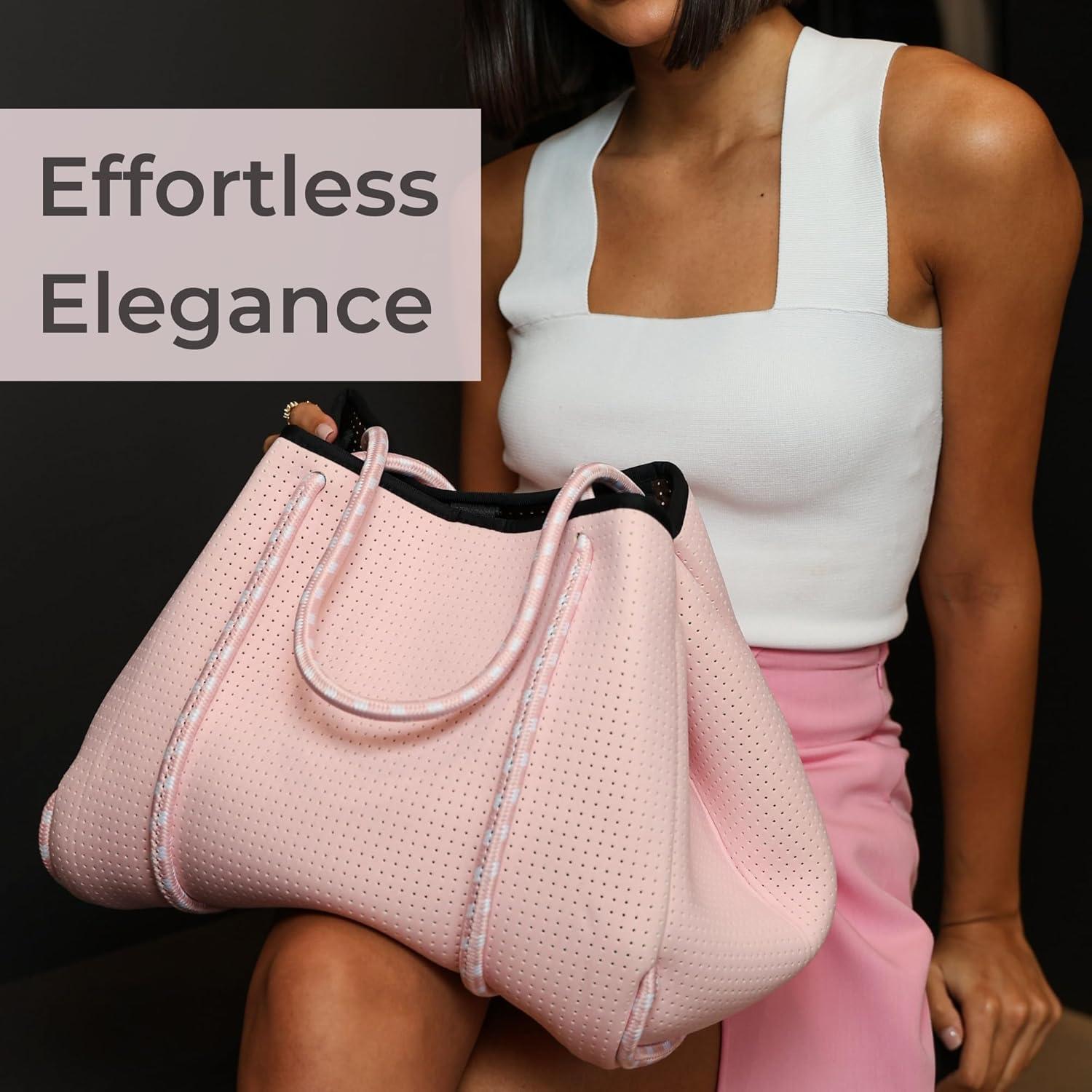 Pastel Pink Neoprene Tote Bag with Zipper Pouch