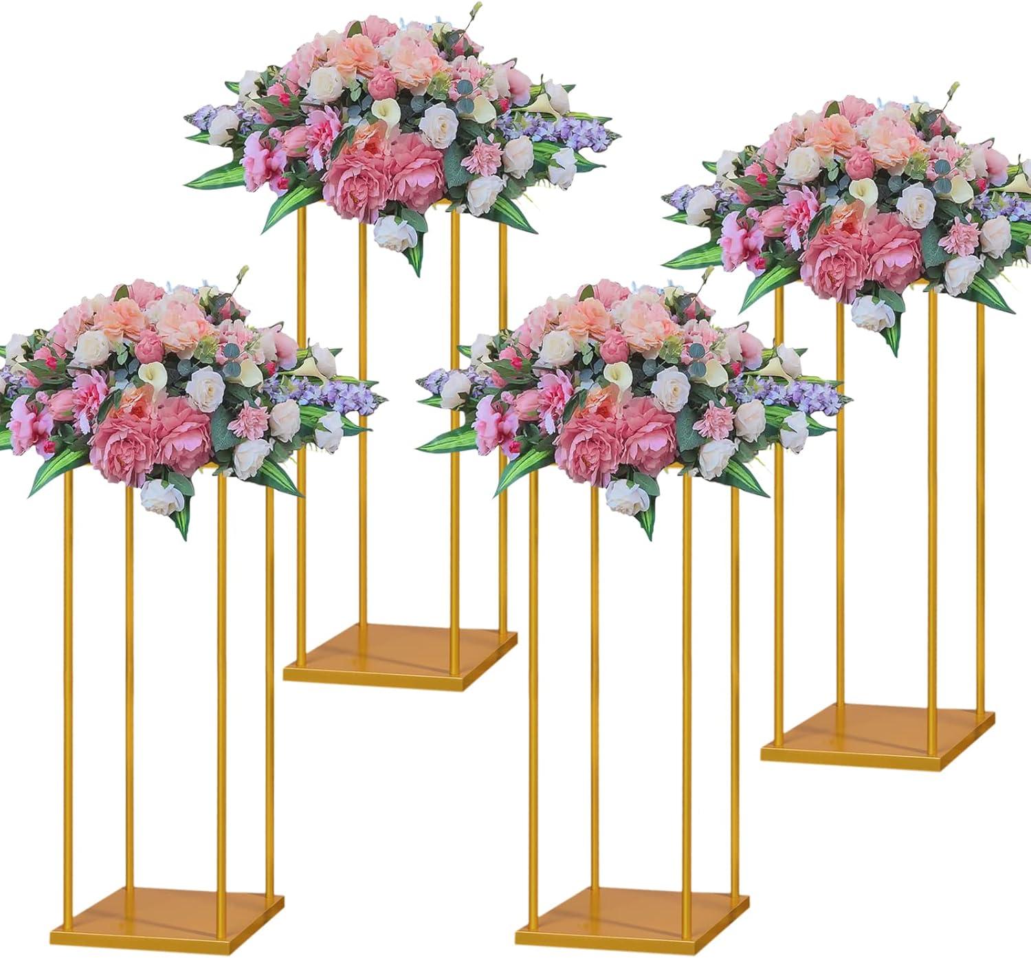 4Pcs Wedding Centerpiece Flower Stand for Table, 23.6 in Gold Flower Vases for Wedding Table Decorations Events, Paty Display Stand Metal