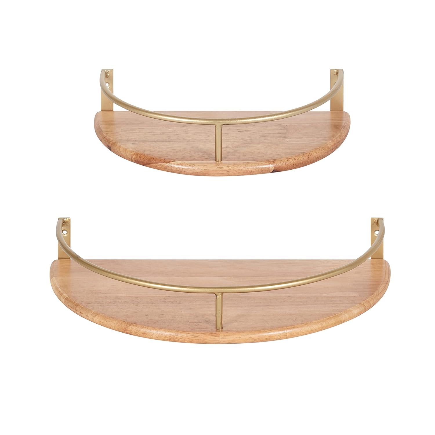 Kate and Laurel Camryn Half Circle Wood Floating Shelf, 2 Piece, Natural and Gold