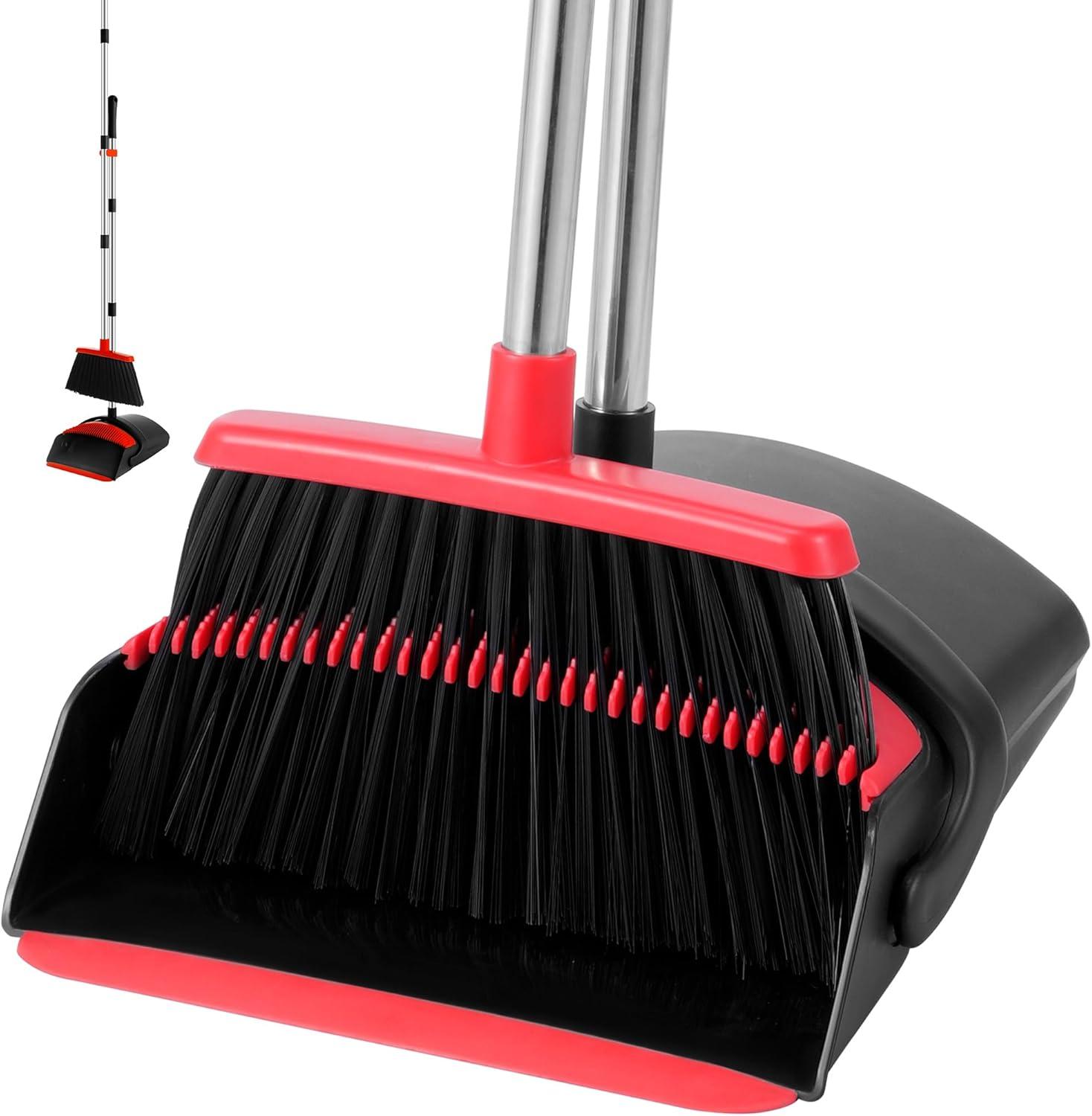 Heavy-Duty Broom and Dustpan Set for Outdoor Broom and Dust pan for Home Commercial Cleaning Supplies Angle Broom with Long Handle Perfect for Courtyard Garage Lobby Mall Market Street, B6
