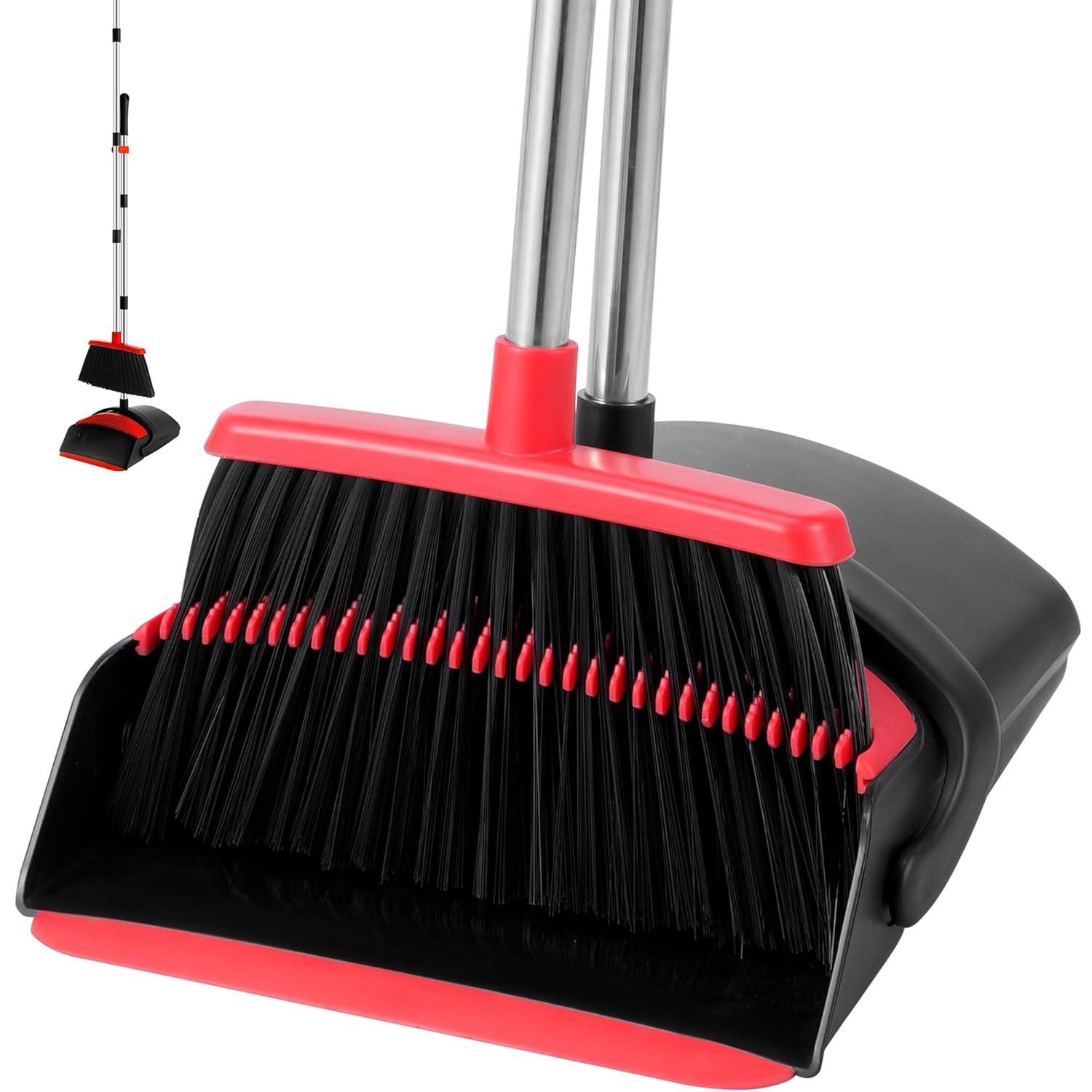 Heavy-Duty Broom and Dustpan Set for Outdoor Broom and Dust pan for Home Commercial Cleaning Supplies Angle Broom with Long Handle Perfect for Courtyard Garage Lobby Mall Market Street, B6