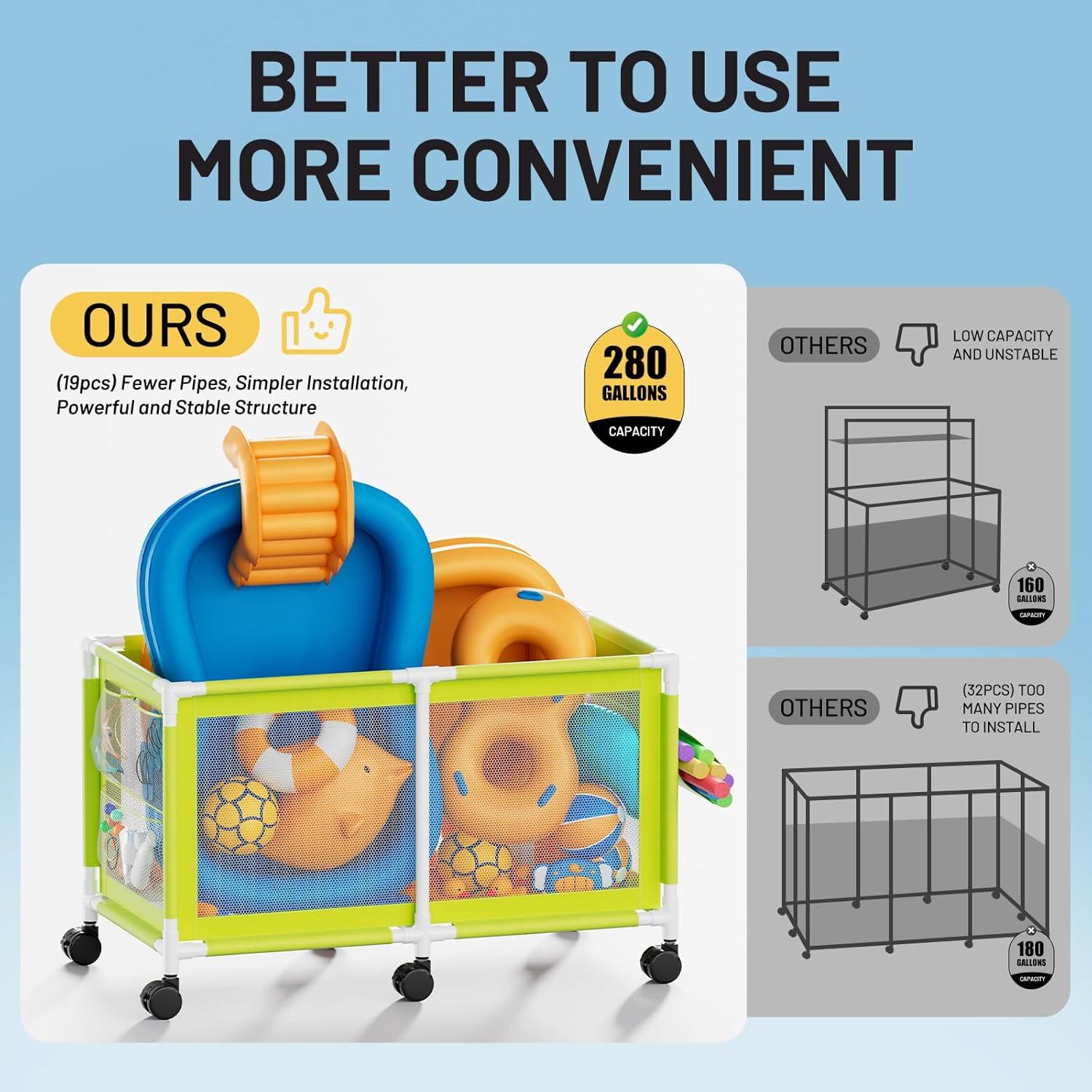 Rebrilliant 007D93BB8F684D4CA4067711D7E12131 Extra Large Pool Storage Bin, 235 Gallons, Waterproof & Heat-Resistant Pvc Mesh, Easy Assembly, 69" L X 32" W X 35" H, Vitality Mint