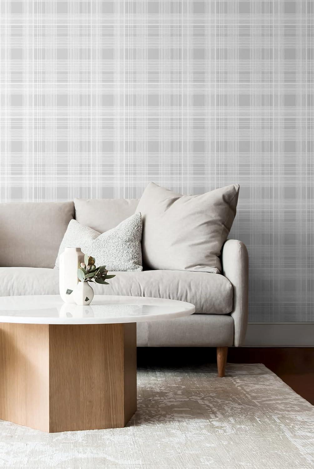 Harbor Grey Plaid Peel and Stick Vinyl Wallpaper